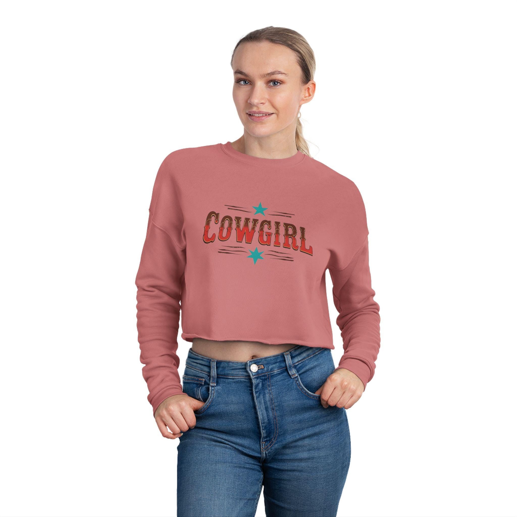 Cowgirl Crop Sweatshirt - Trendy Western Lounge Wear, Women's Cropped Top -Razels