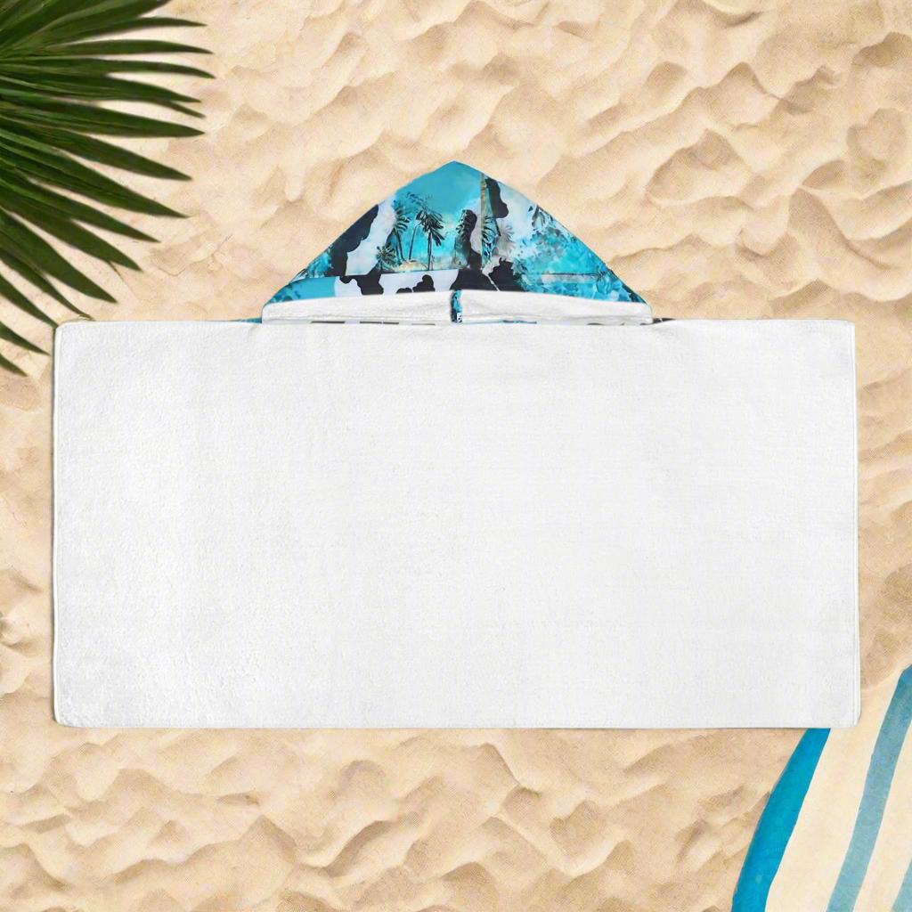 Personalized Cow Print Hooded Towel, Turquoise Glitter Cow Toddler Bath Towel, Custom Name Pool Towel, Beach Wrap, Western Summer Gift -Razels