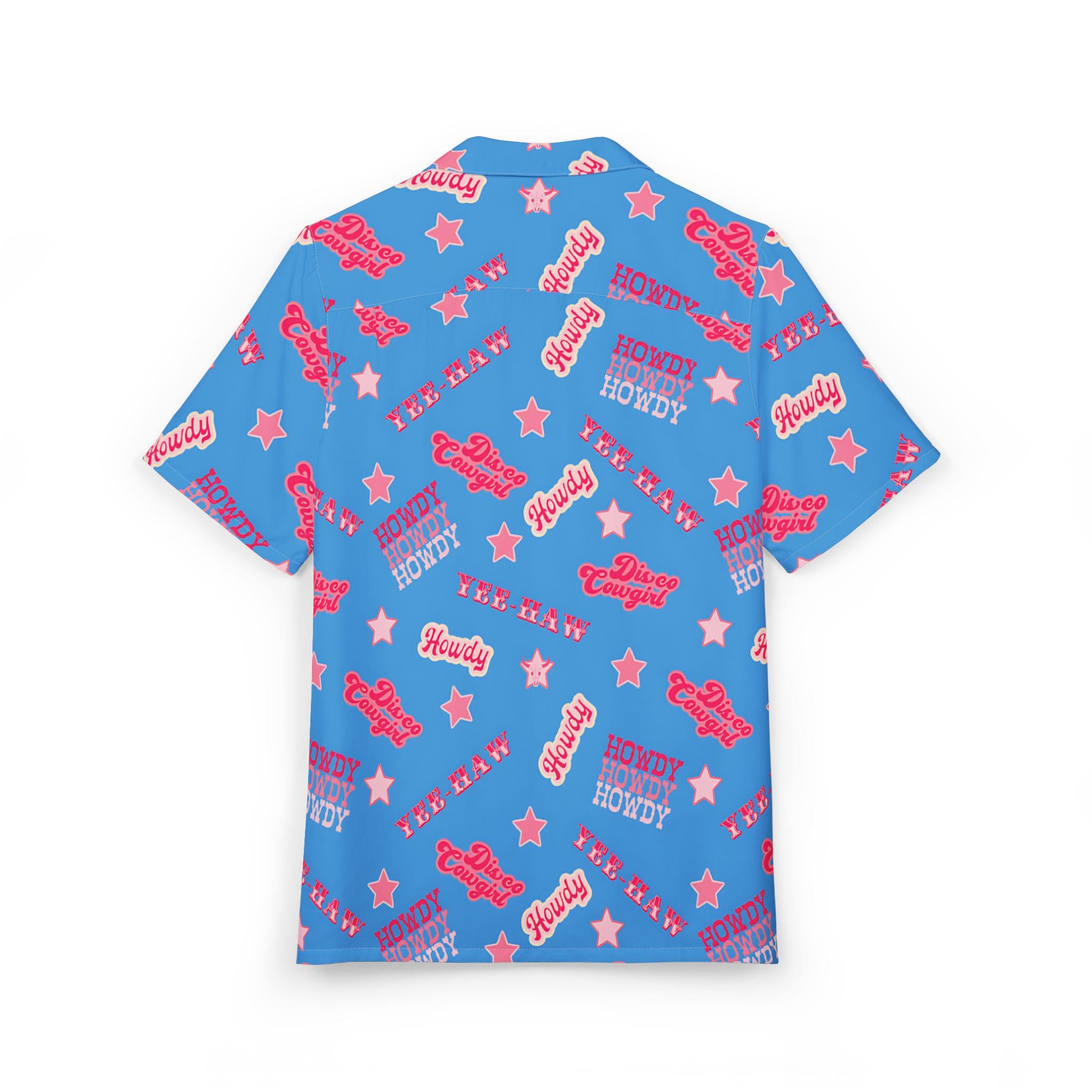Howdy Western Hawaiian Shirt, Disco Cowgirl, Pink & Blue Cowgirl Button Down,