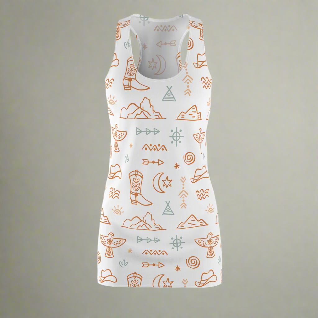 Cowgirl Racerback Dress, Western Print Dresses, Western Casual, Tank Top Dress, Cowgirl Beach Coverup -Razels