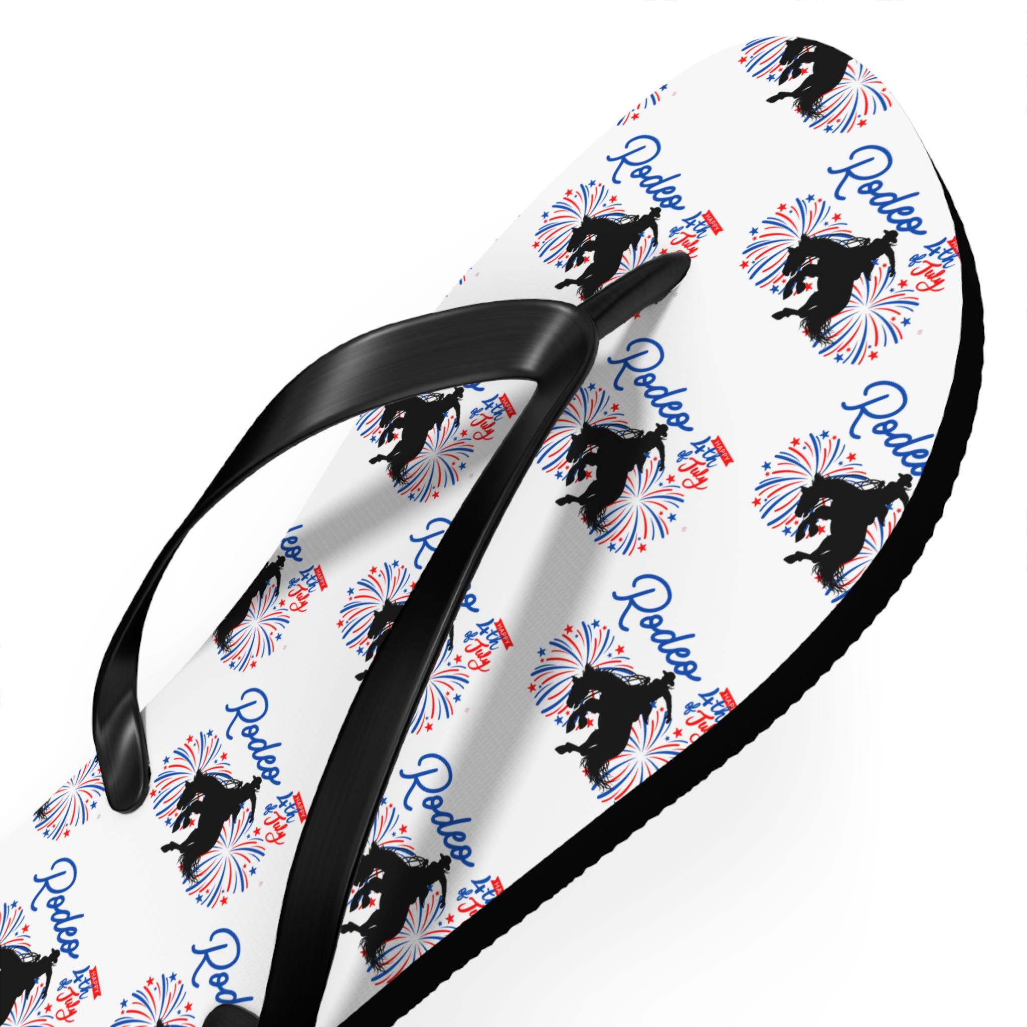 4th of July Flip Flops, Patriotic Sandals, Red White and Blue Bronc Rider Western Sandals for Men & Women -Razels