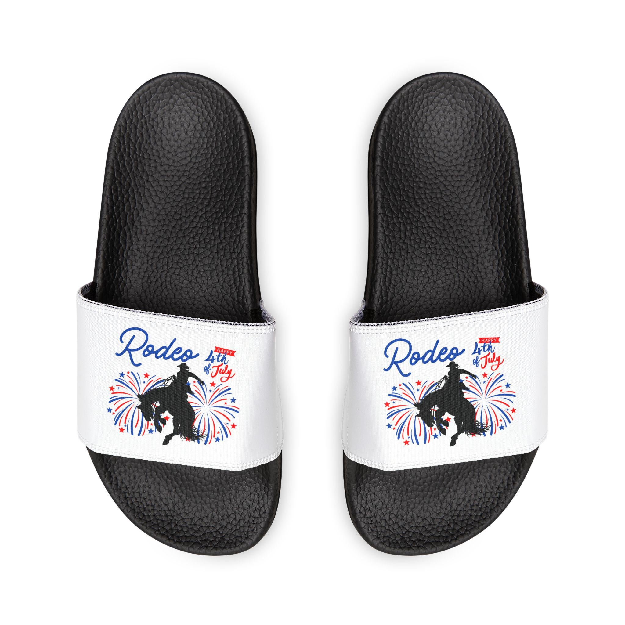 Kids 4th of July Slide Sandals, Red White Blue Summer Sandals, Rodeo Kid Sandals, Patriotic Bronc Rider Western Slides -Razels
