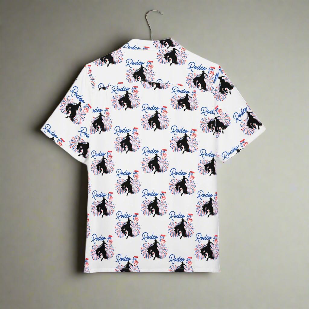 4th of July Hawaiian Shirt, Patriotic Button Up Shirt, Patriotic Bronc Rider Western Button Down -Razels