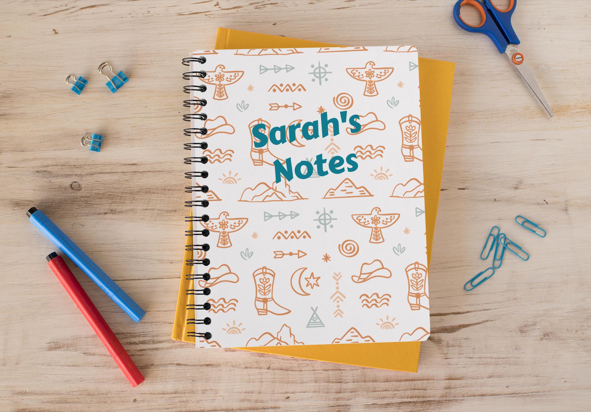 Personalized Western Notebook | Custom Name Boho Cowboy Journal, Beige Turquoise Back to School Notebook -Razels