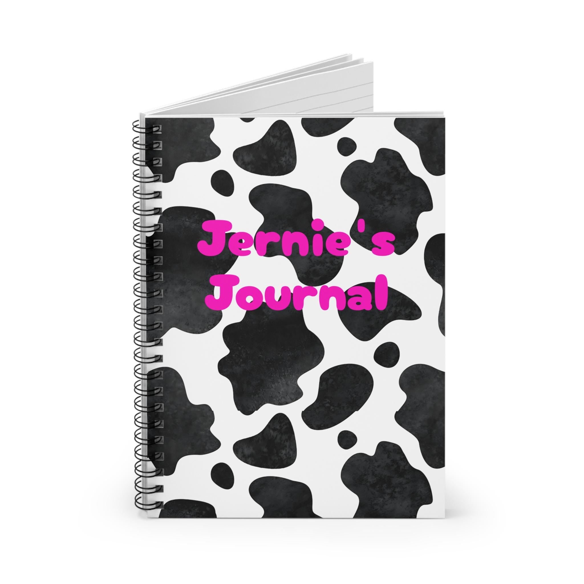 Personalized Cowprint Notebook with Hot Pink Name, Black & White Western Journal -Razels