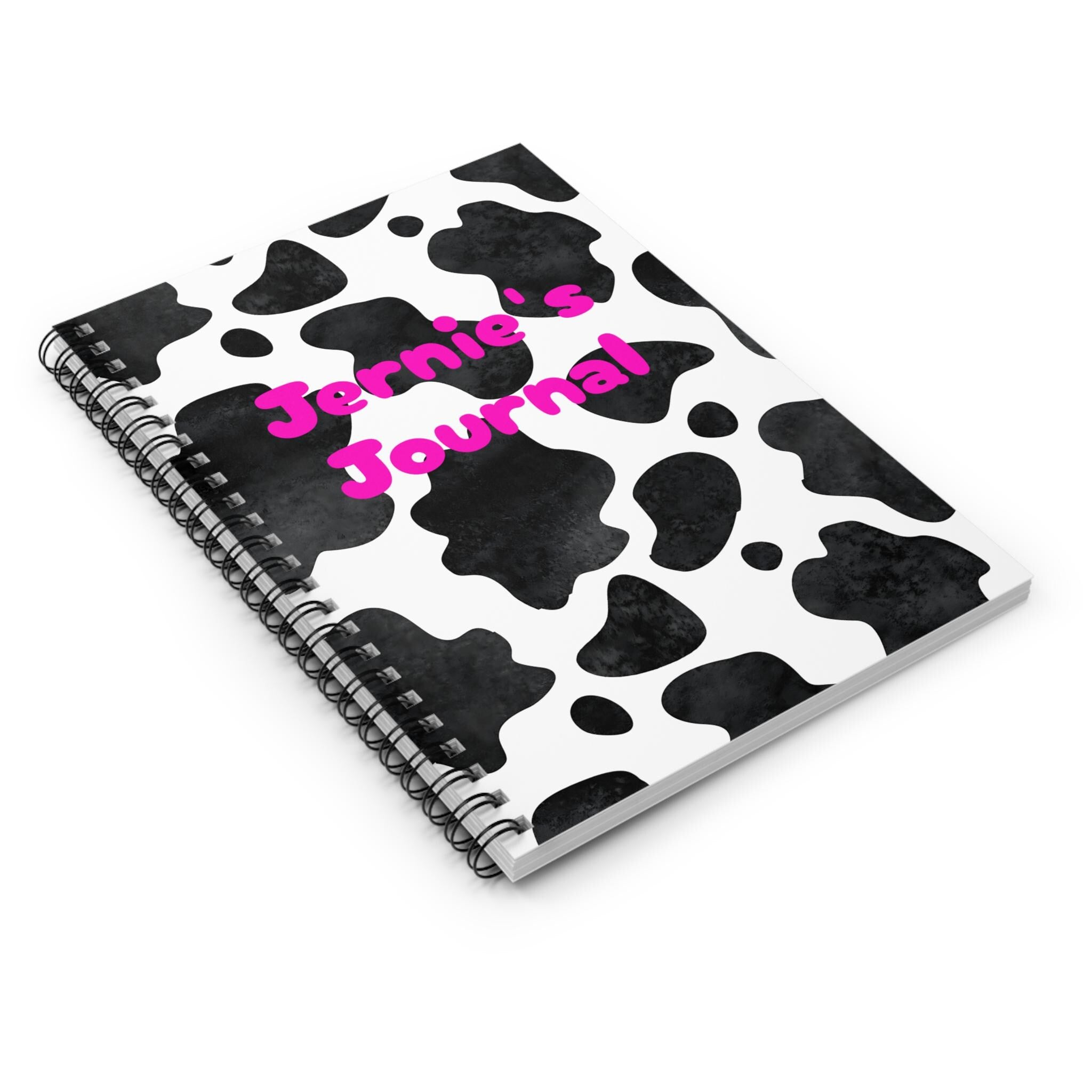 Personalized Cowprint Notebook with Hot Pink Name, Black & White Western Journal -Razels