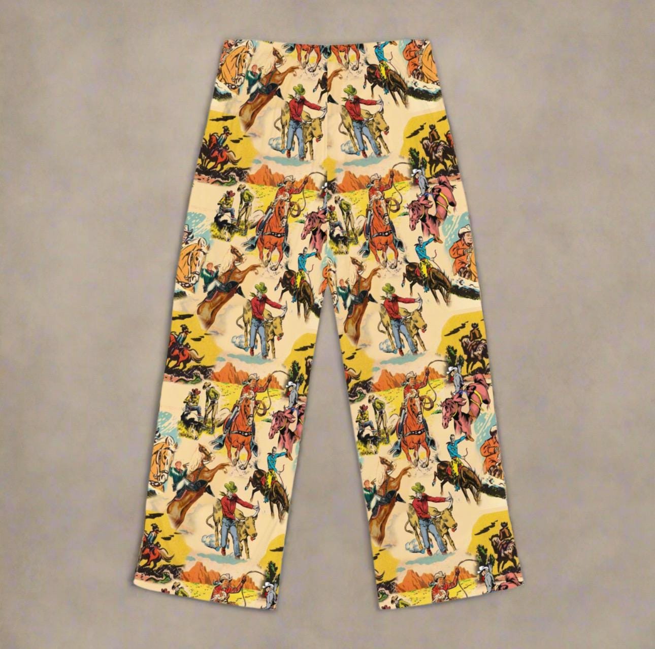 Women's Vintage Cowboy Pajama Pants - Soft Western Loungewear with Rugged Rodeo Print, Old West Sleepwear -Razels