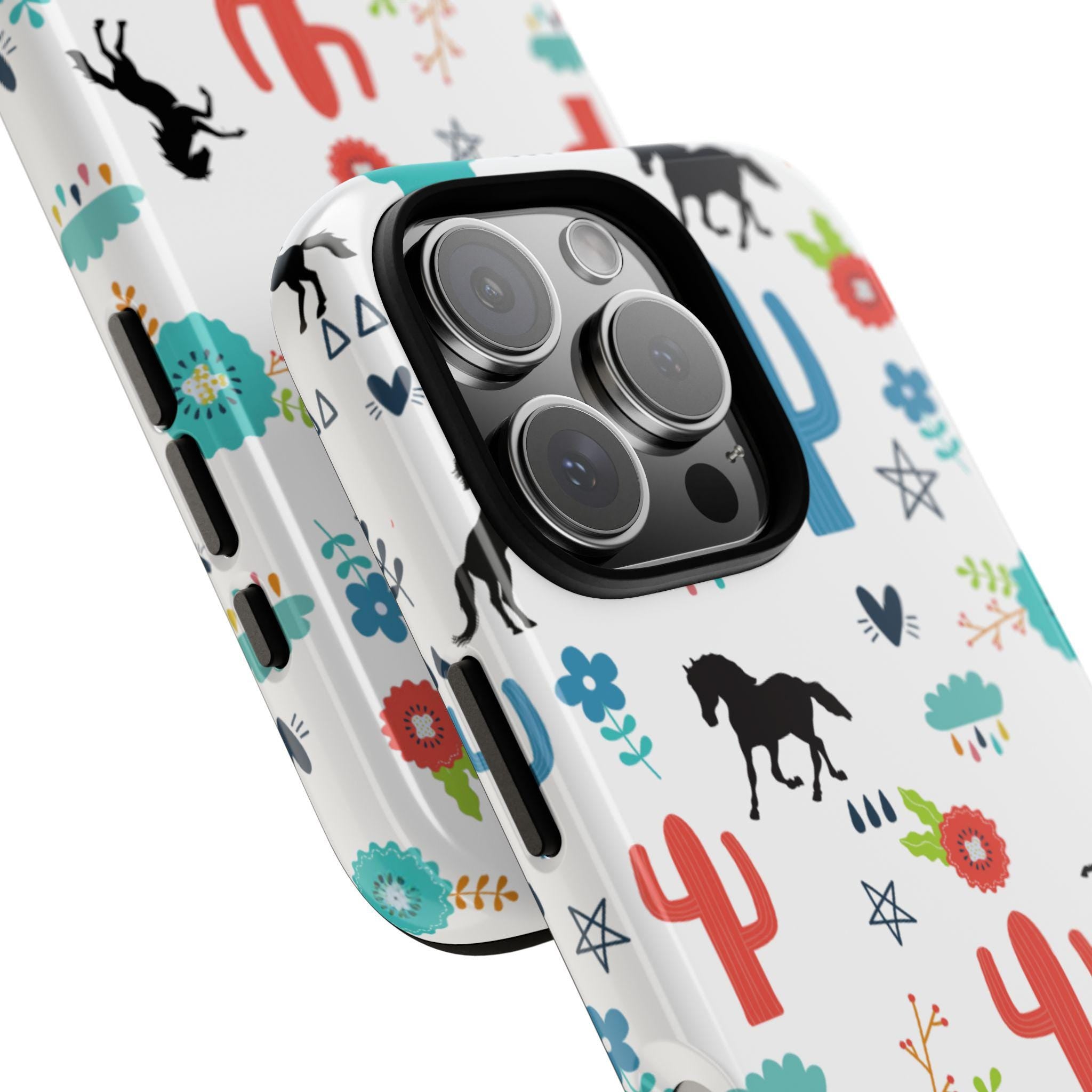 Wild West Horse Print Phone Case, Western Iphone Case, Colorful Cowgirl Desert Design,