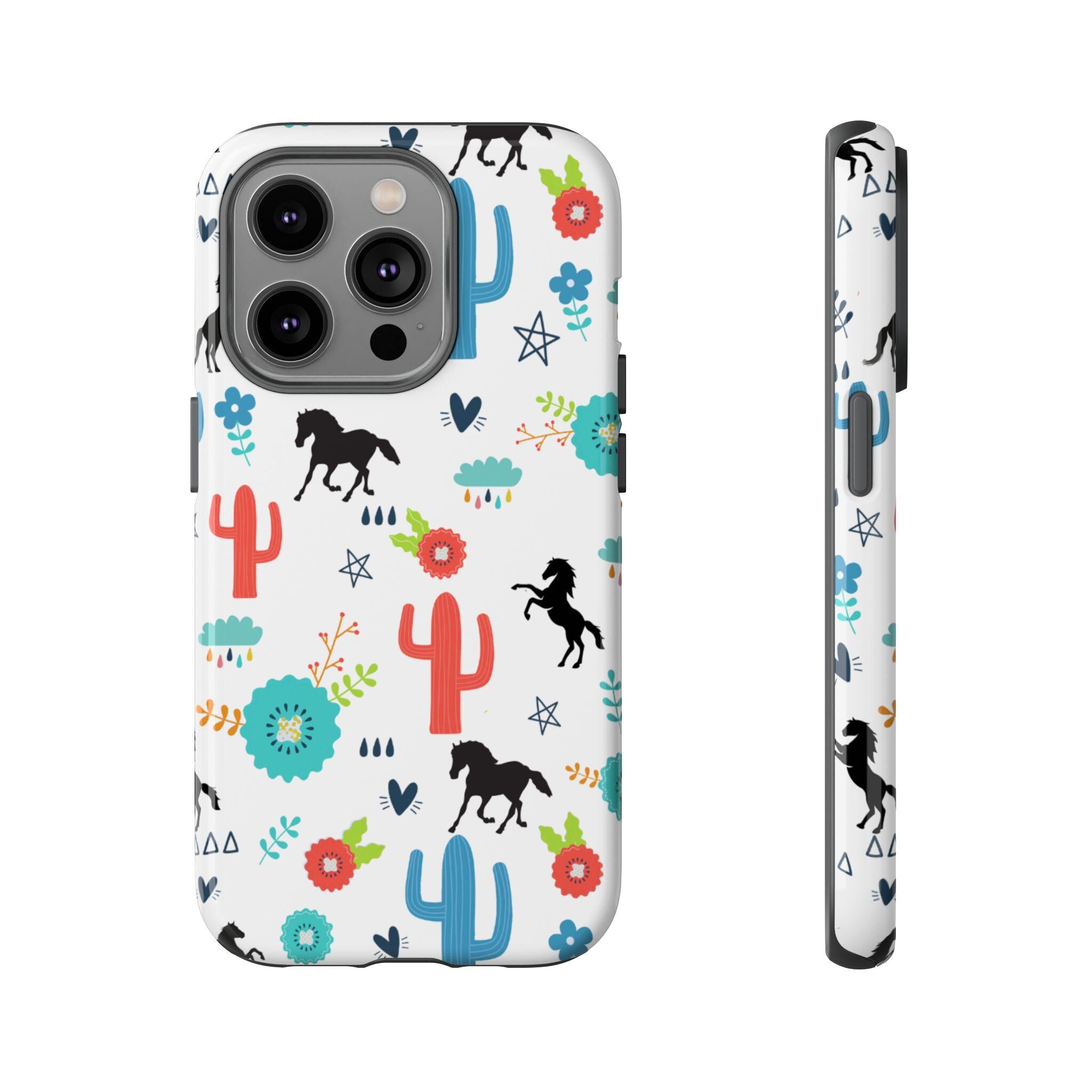 Wild West Horse Print Phone Case, Colorful Cowgirl Desert Design -Razels