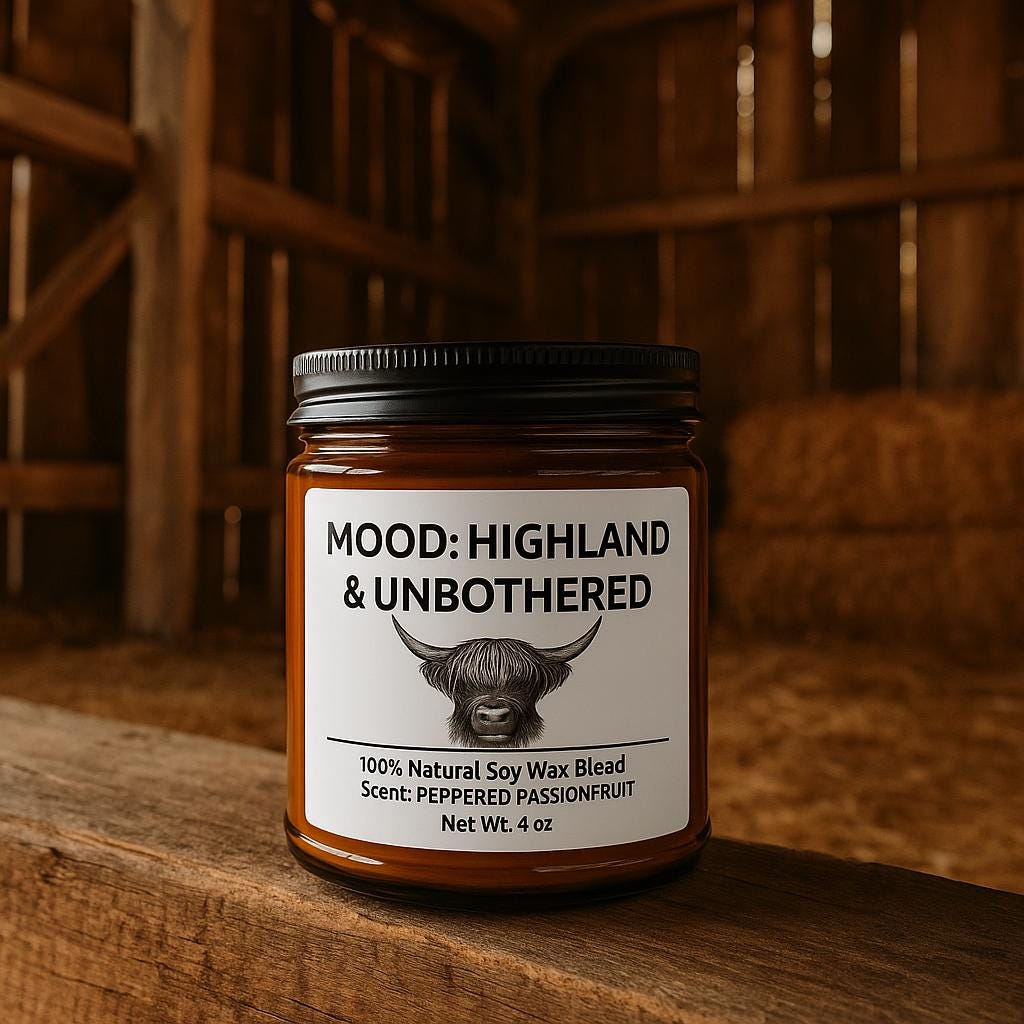 Highland Cow Candle, Mood: Highland & Unbothered, Highland Cow Gift Farmhouse Decor, Cow Lover Gift