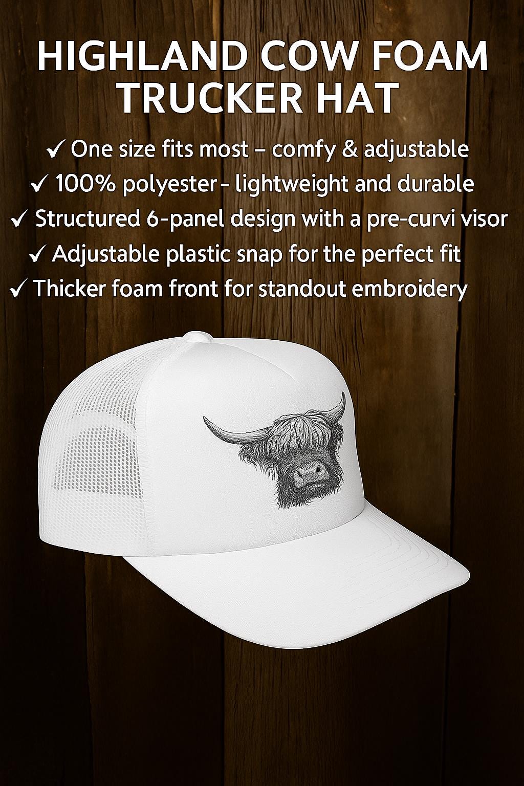 Highland Cow Hat - Trucker Hat Embroidered Western Cap Country Farm Animal Gift for Highland Cow Lover -Razels
