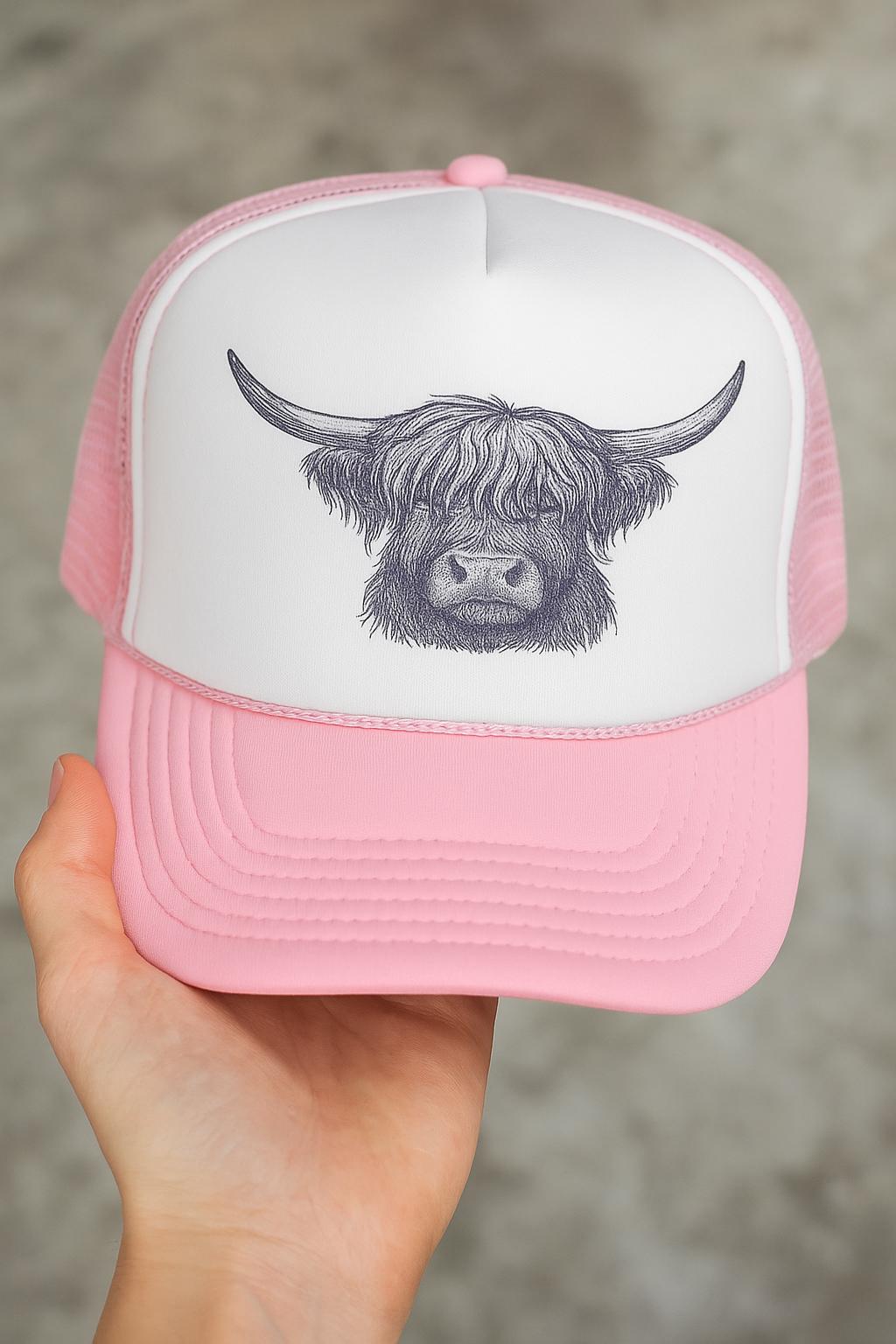 Highland Cow Hat - Trucker Hat Embroidered Western Cap Country Farm Animal Gift for Highland Cow Lover -Razels