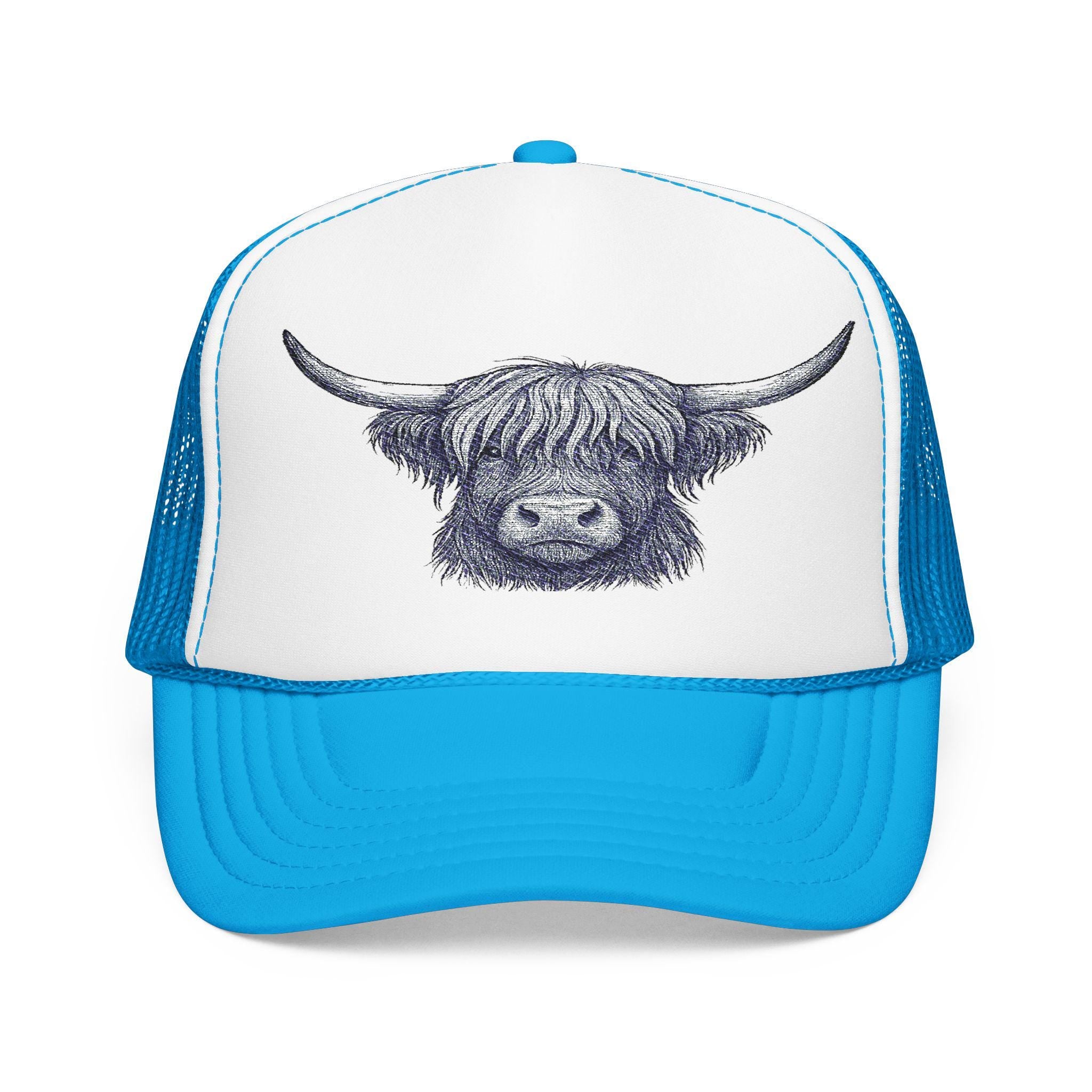 Highland Cow Hat - Trucker Hat Embroidered Western Cap Country Farm Animal Gift for Highland Cow Lover -Razels