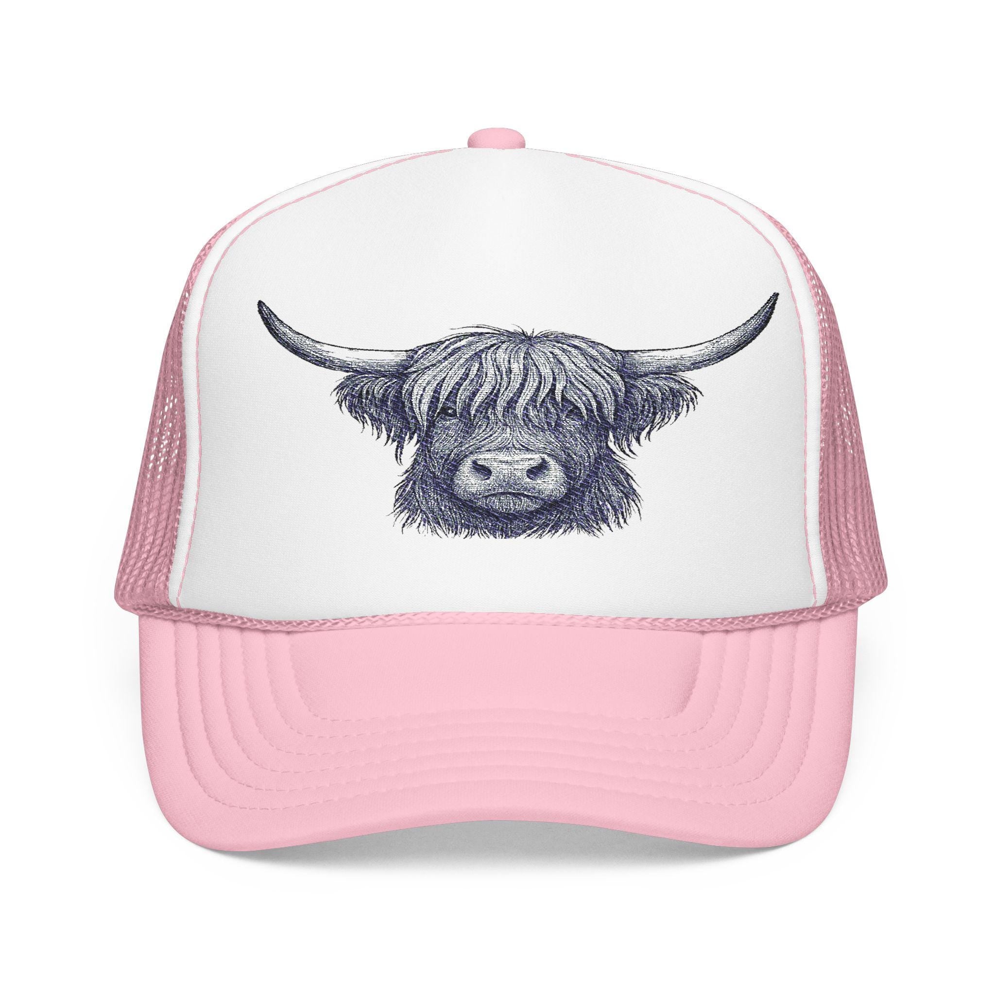 Highland Cow Hat - Trucker Hat Embroidered Western Cap Country Farm Animal Gift for Highland Cow Lover -Razels