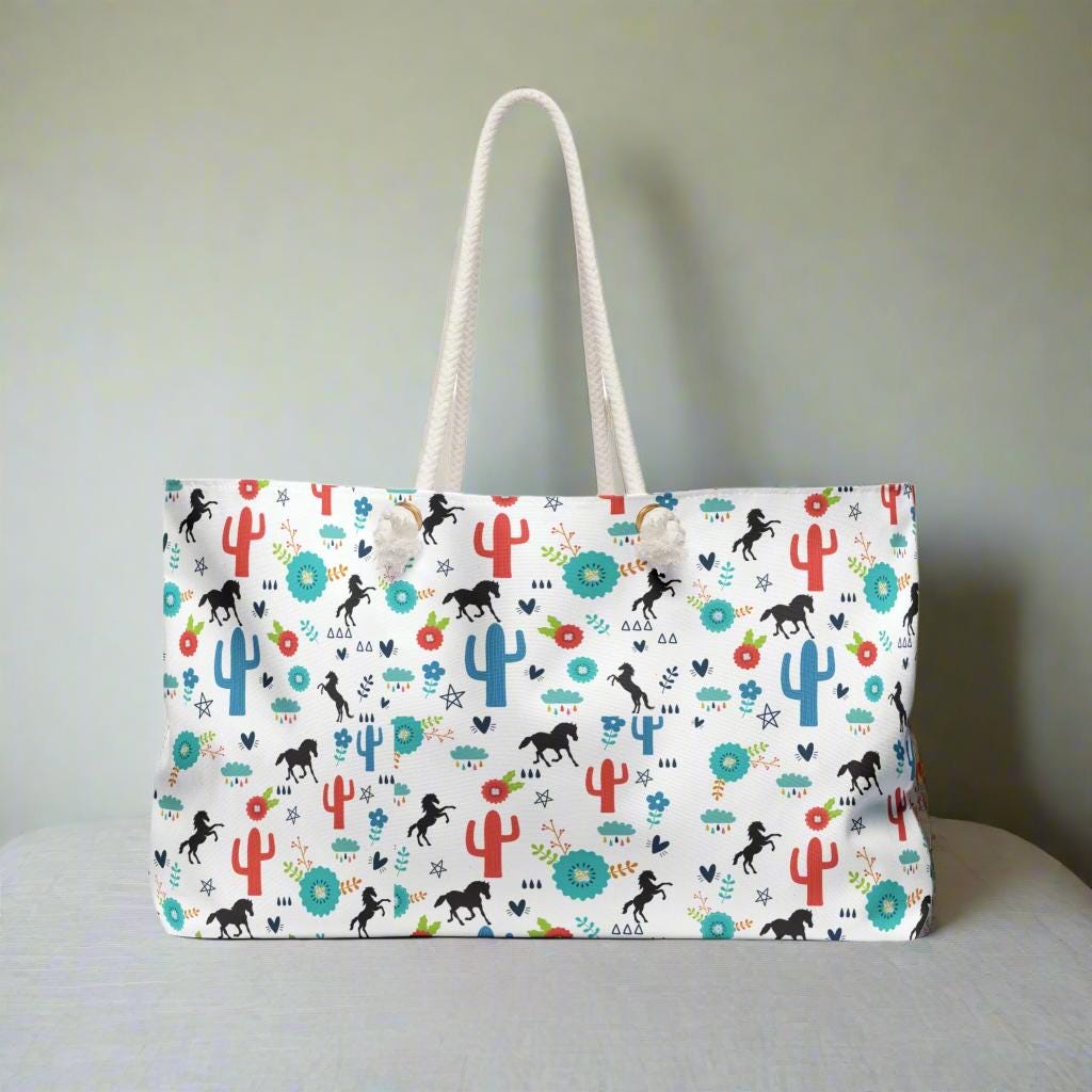 Cowgirl Getaway Bag, Hot Pink Horse Print Weekender -Razels