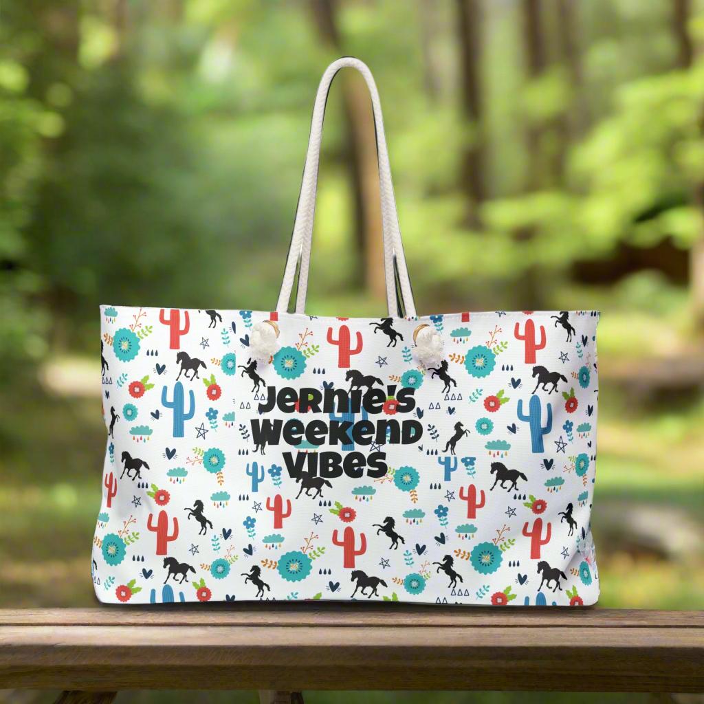 Personalized Cowgirl Weekender Bag: Hot Pink Horse Print Travel Tote