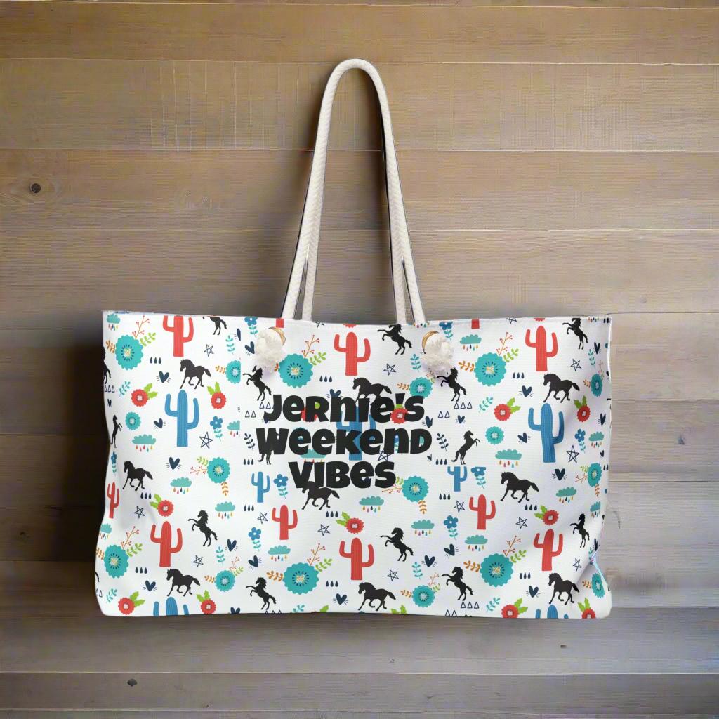 Wild West Weekender Bag – Colorful Cowgirl Travel Tote
Custom Sleepover Bag | Hot Pink, Turquoise & Rainbow Rodeo Vibes
✓ Personalizable front – Add your name, “Girls Trip,” “Weekend Vibes,” or anything yeehaw-worthy
✓ Eye-catching allover design – Galloping horse silhouettes, rainbow skies, and desert blooms
✓ Spacious & sturdy – 24” x 13” size fits all your essentials
✓ Lightweight & durable – 100% spun polyester with soft cream lining
✓ Sturdy 27” rope handles + gold-tone grommets