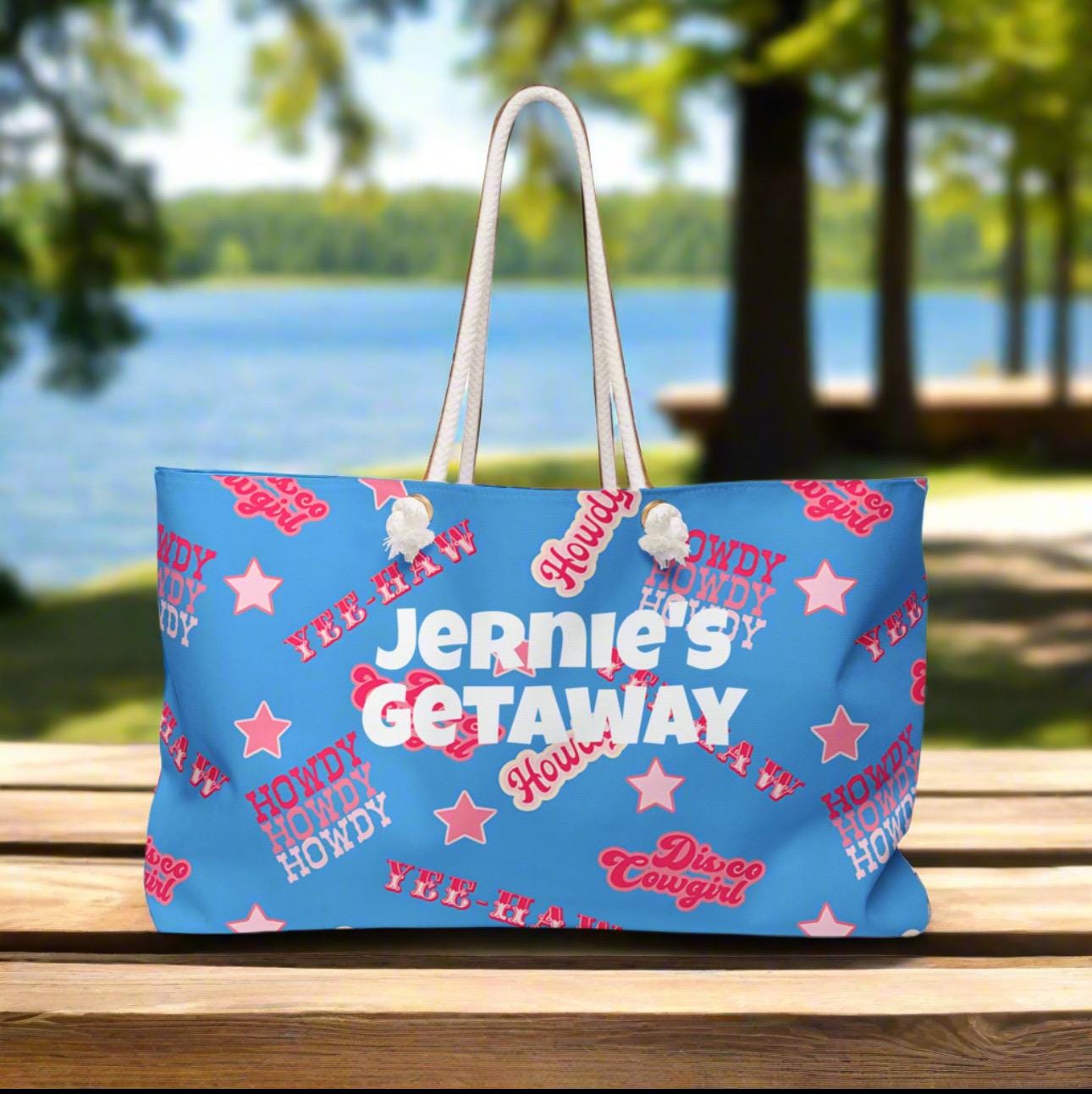 Personalized Disco Cowgirl Weekender Bag, Hot Pink Travel Tote for Girls -Razels