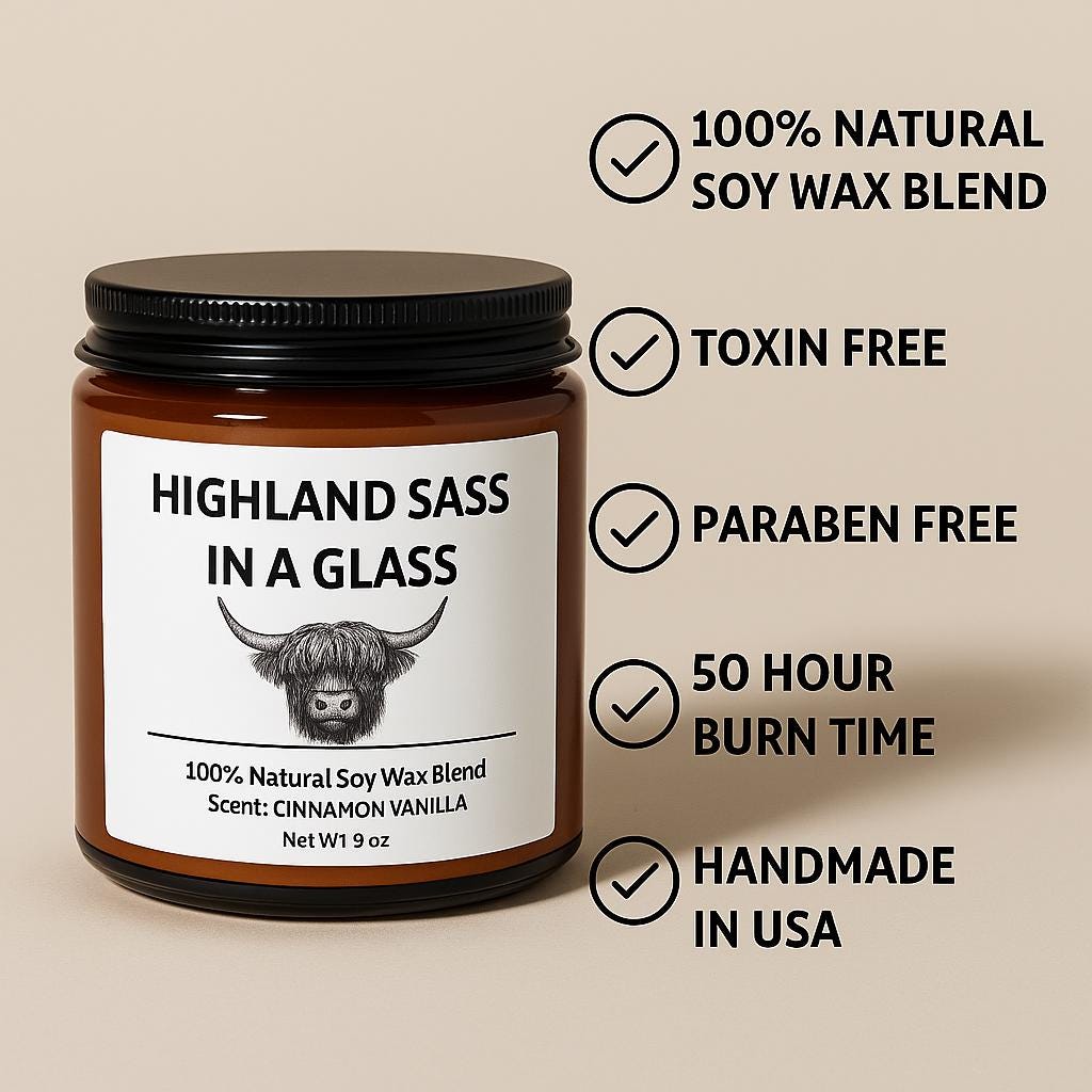 Highland Cow Gift Cinnamon Vanilla Soy Candle, Cow Lover Farmhouse Decor -Razels