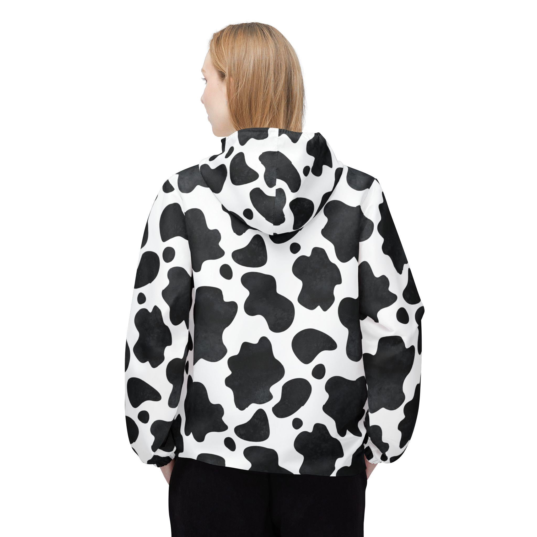 cowprint rain wind jacket, custom jacket, personalized cow jacket ✓ 100% polyester with water- and wind-resistant properties
✓ Lightweight fabric:
✓ Full front zipper
✓ Elastic cuffs for a secure fit
✓ Two roomy front pockets for on-the-go convenience
✓ Sewn-in label
✓ Unisex fit — runs small, consider sizing up
✓ Made in the USA