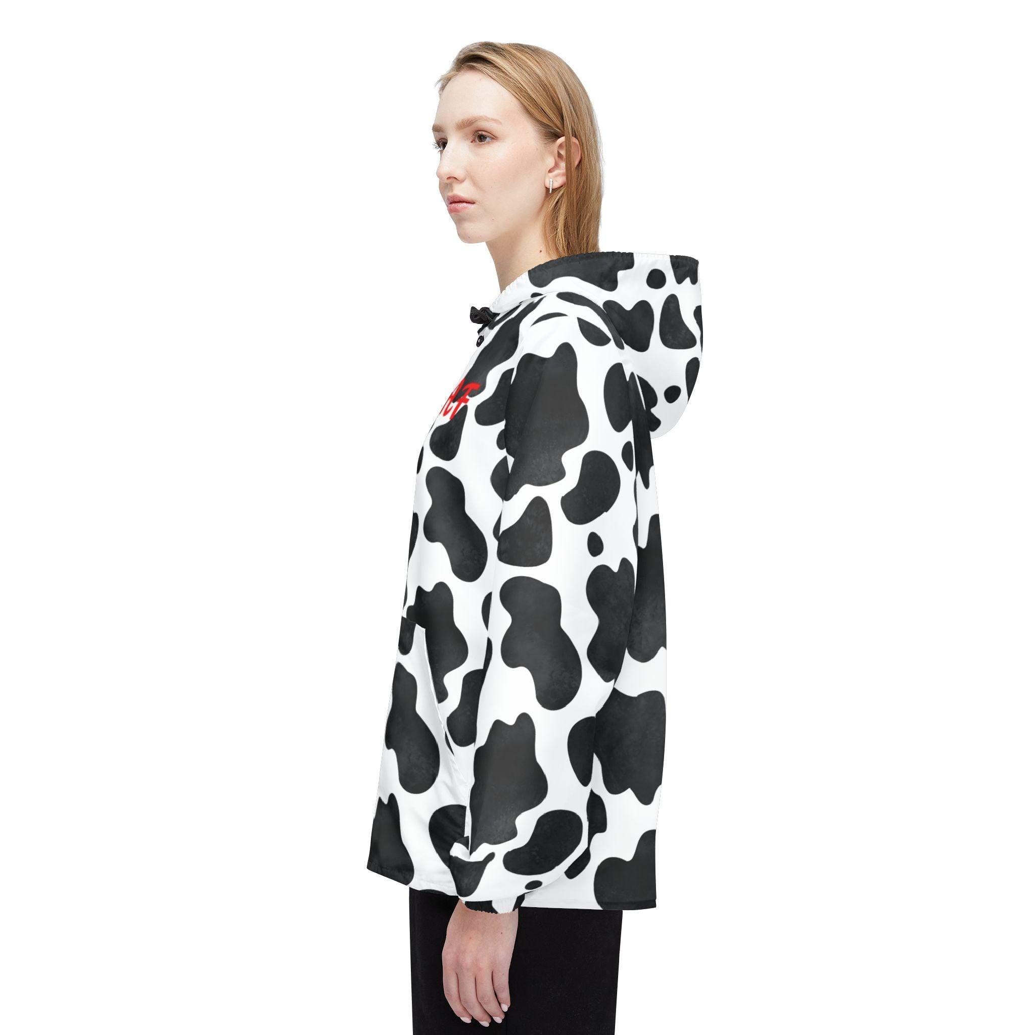 CUSTOM Cow Print Windbreaker Jacket, Personalized Black and White Rain Jacket, Unisex Lightweight Springl Jacket -Razels