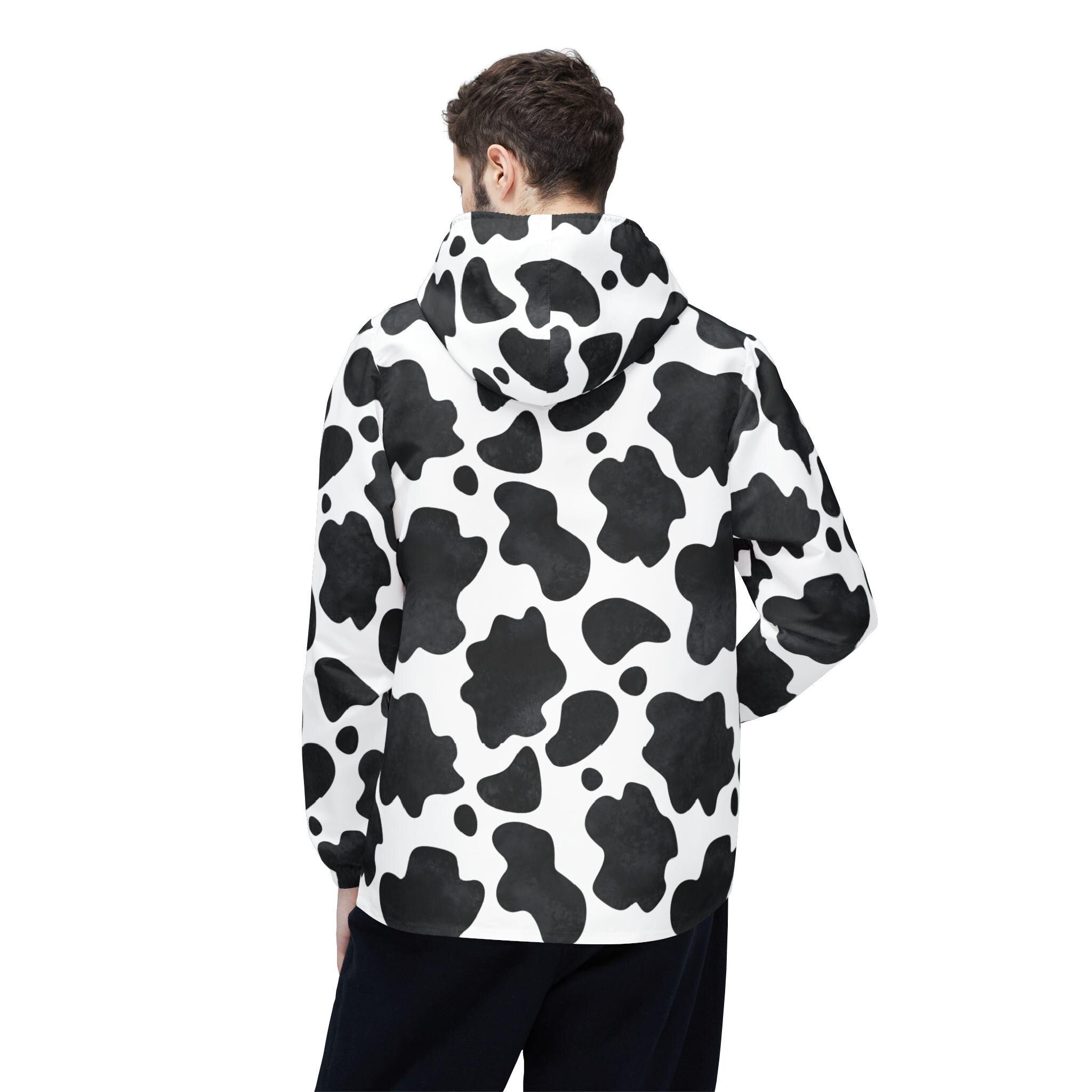 CUSTOM Cow Print Windbreaker Jacket, Personalized Black and White Rain Jacket, Unisex Lightweight Springl Jacket -Razels