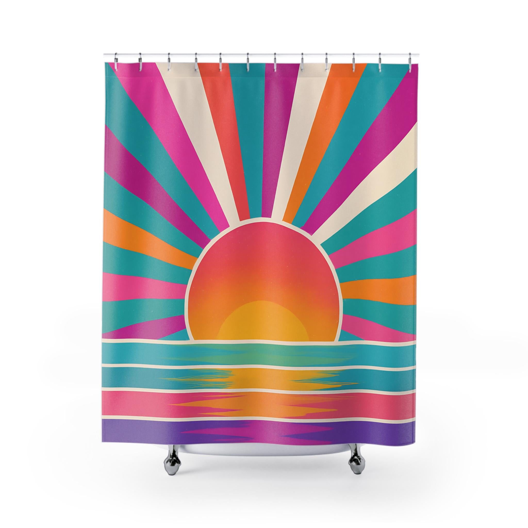 Sunrise Radiance Shower Curtain , BOHO SHOWER CURTAIN, Turquoise, Pink & Yellow Boho Bathroom Decor -Razels