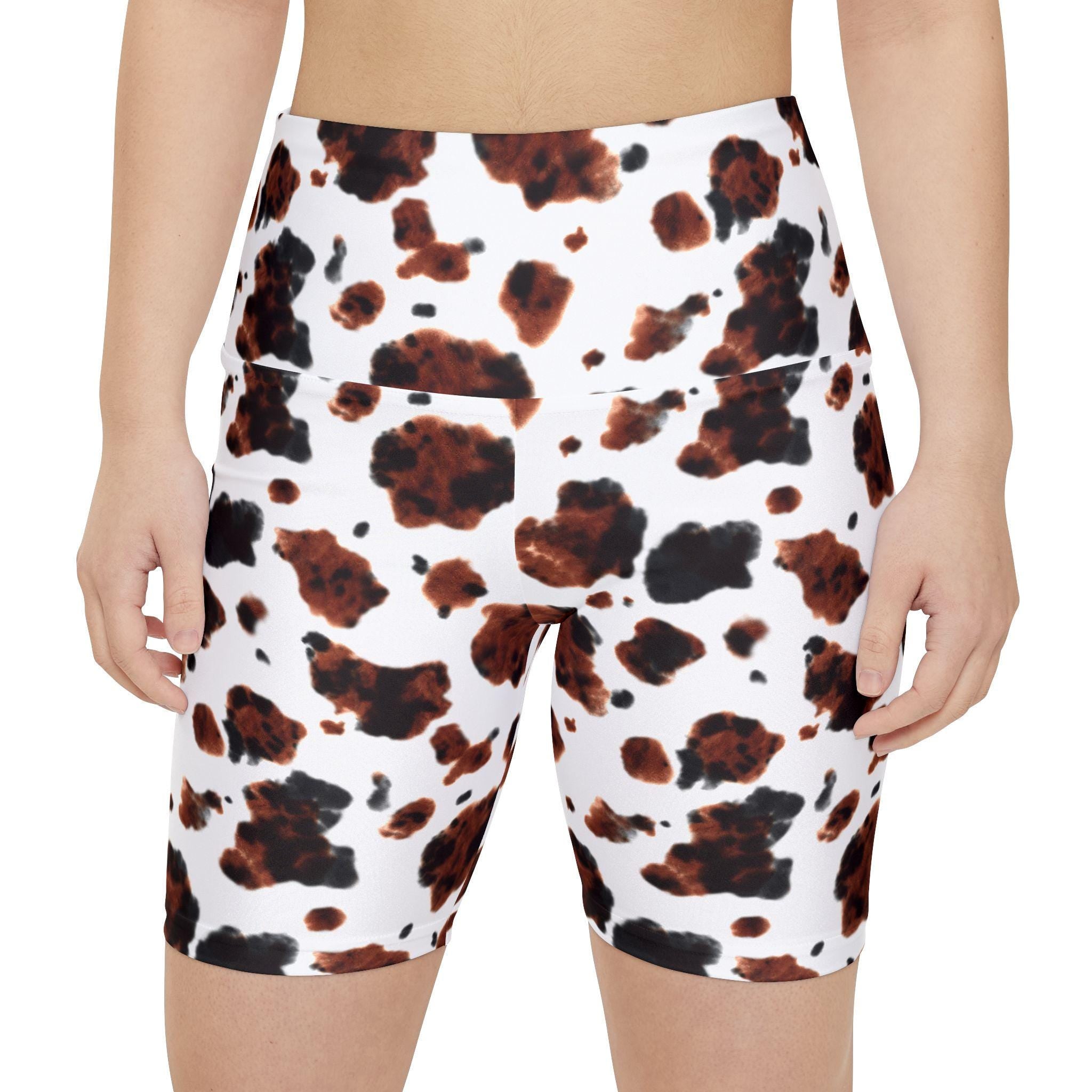 Brindle Cow Print Workout Shorts: Western Cowgirl Activewear, Cowprint -Razels