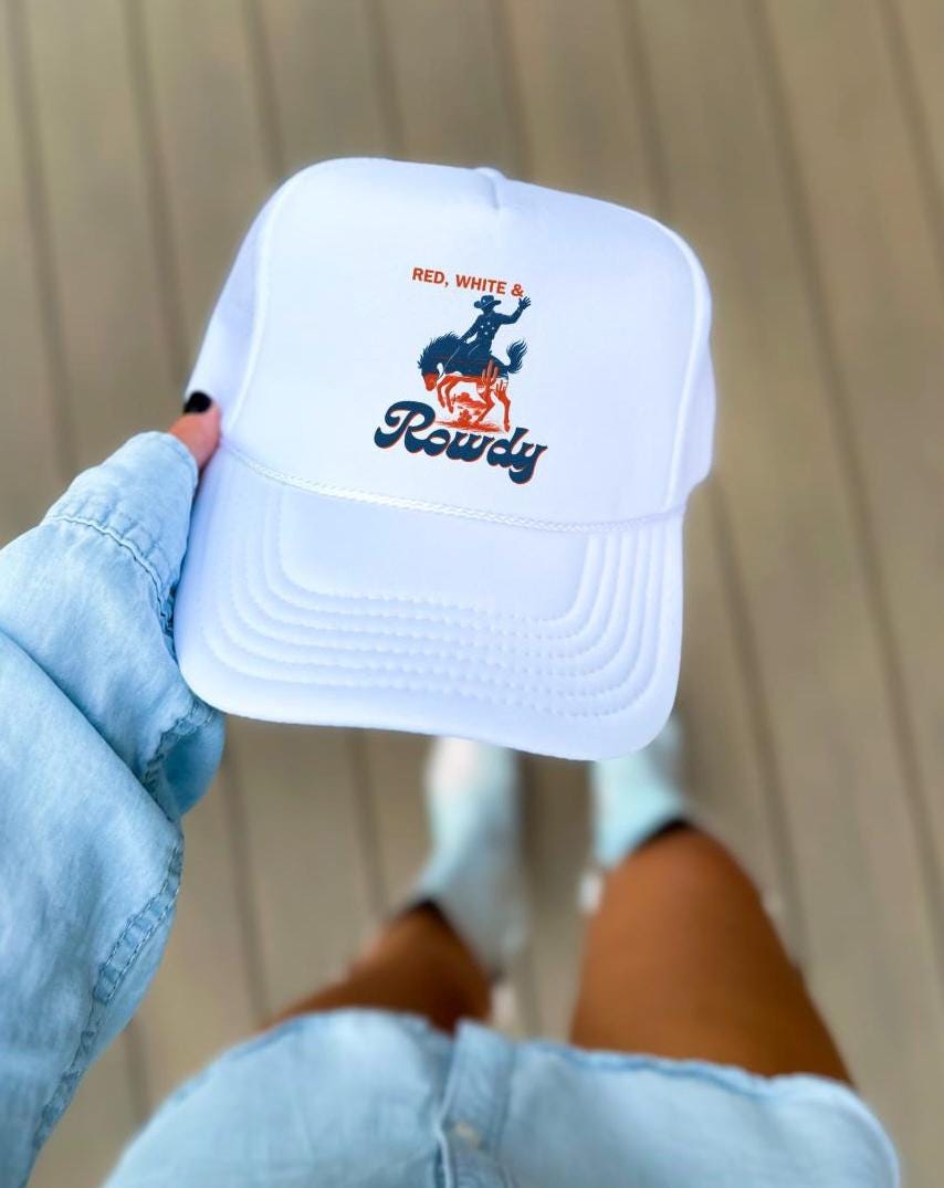 American Cowboy Trucker Hat Embroidered, 4th of July Rodeo Hat ,Western Snapback Cap , Bucking Horse Hat, Country Gift for Dad -Razels