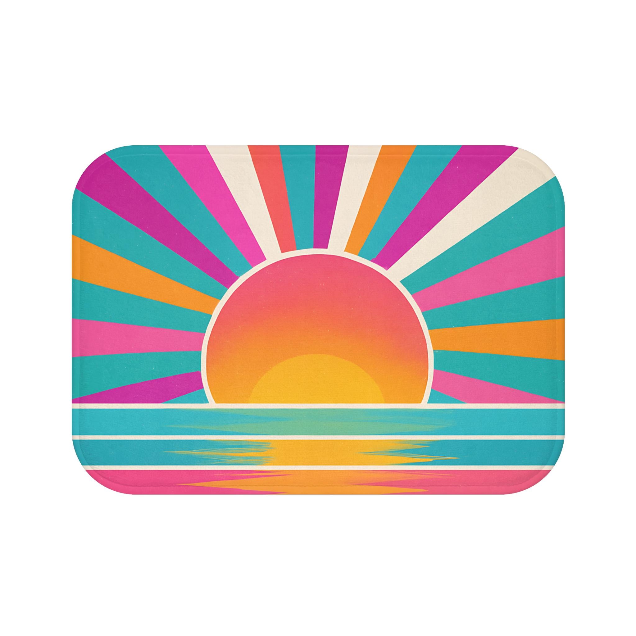 Sunrise Bath Mat Boho Memory Foam Rug in Pink Yellow Turquoise – Cozy Bathroom, Dorm & Kids Decor -Razels