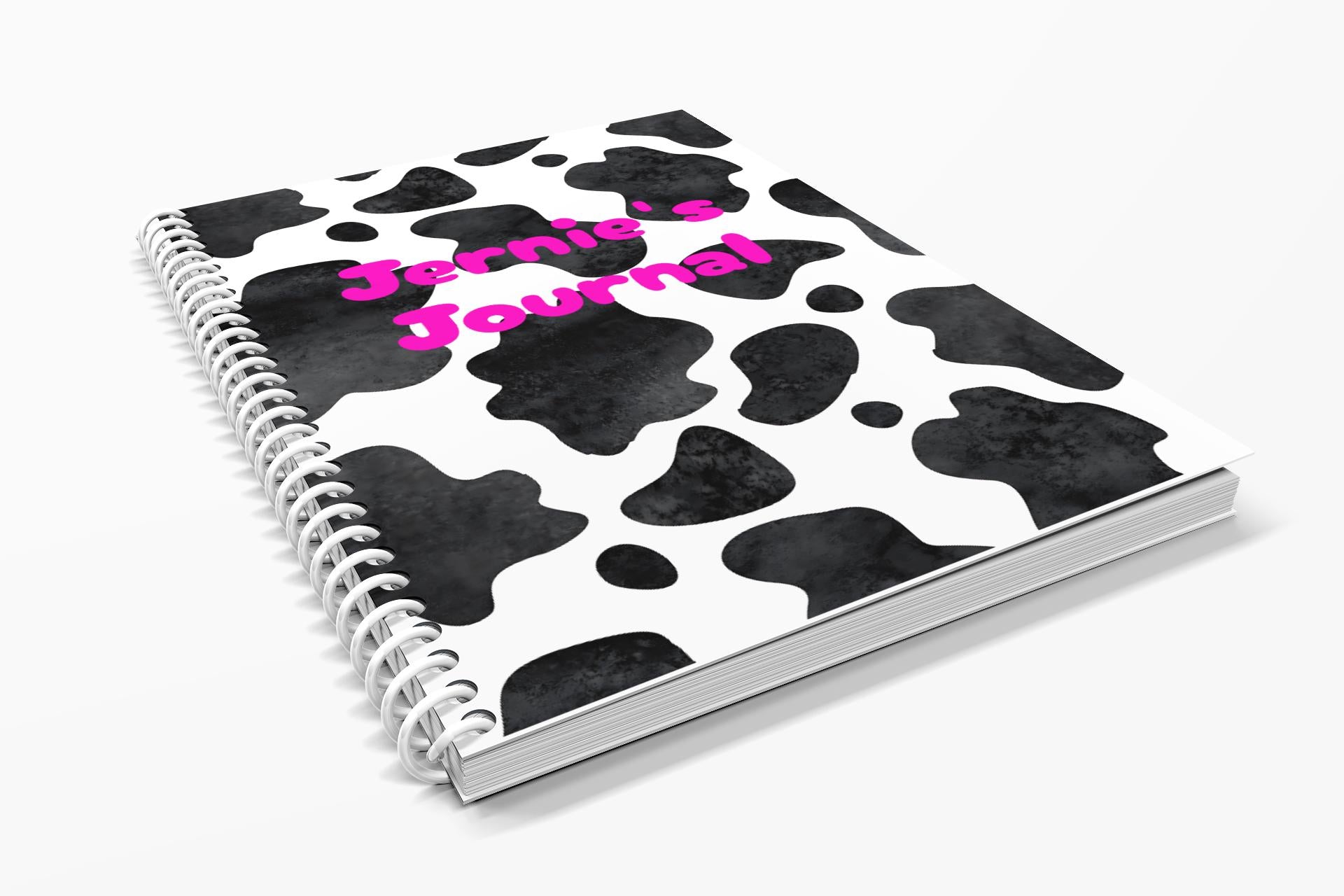 Personalized Cowprint Notebook with Hot Pink Name, Black & White Western Journal -Razels