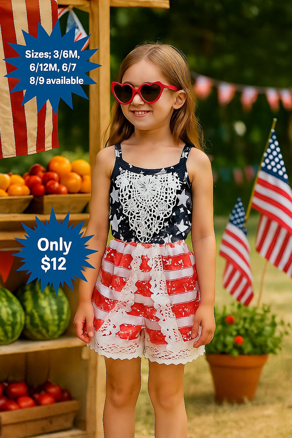 4th of July Girls Romper USA Flag Outfit Patriotic American Flag Jumpsuit Toddler Kids Summer Clothes -Razels