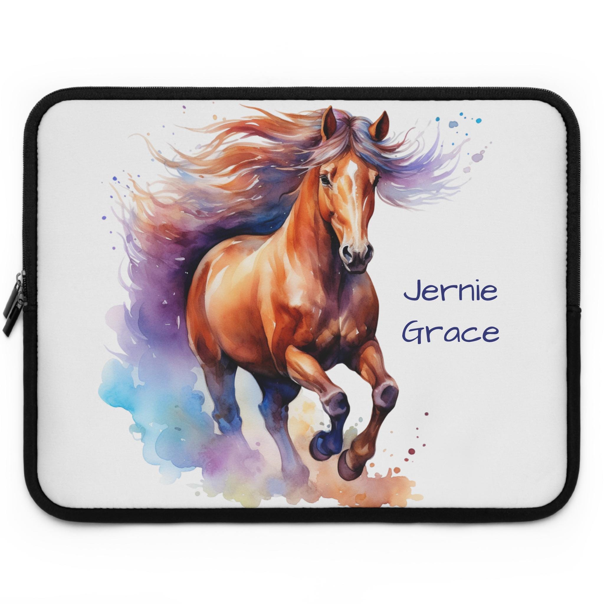 Horse Laptop Sleeve Personalized Waterproof Case, Custom Name Watercolor Horse Cover -Razels