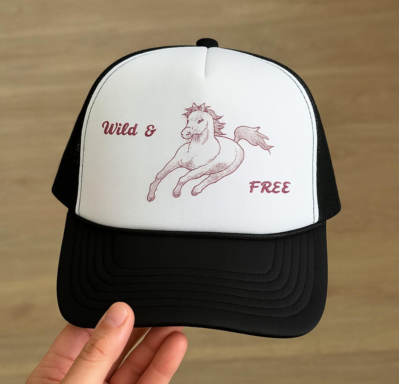 Pink Horse Embroidered Trucker Hat Wild & Free Summer Cowgirl Snapback Western Festival Cap -Razels