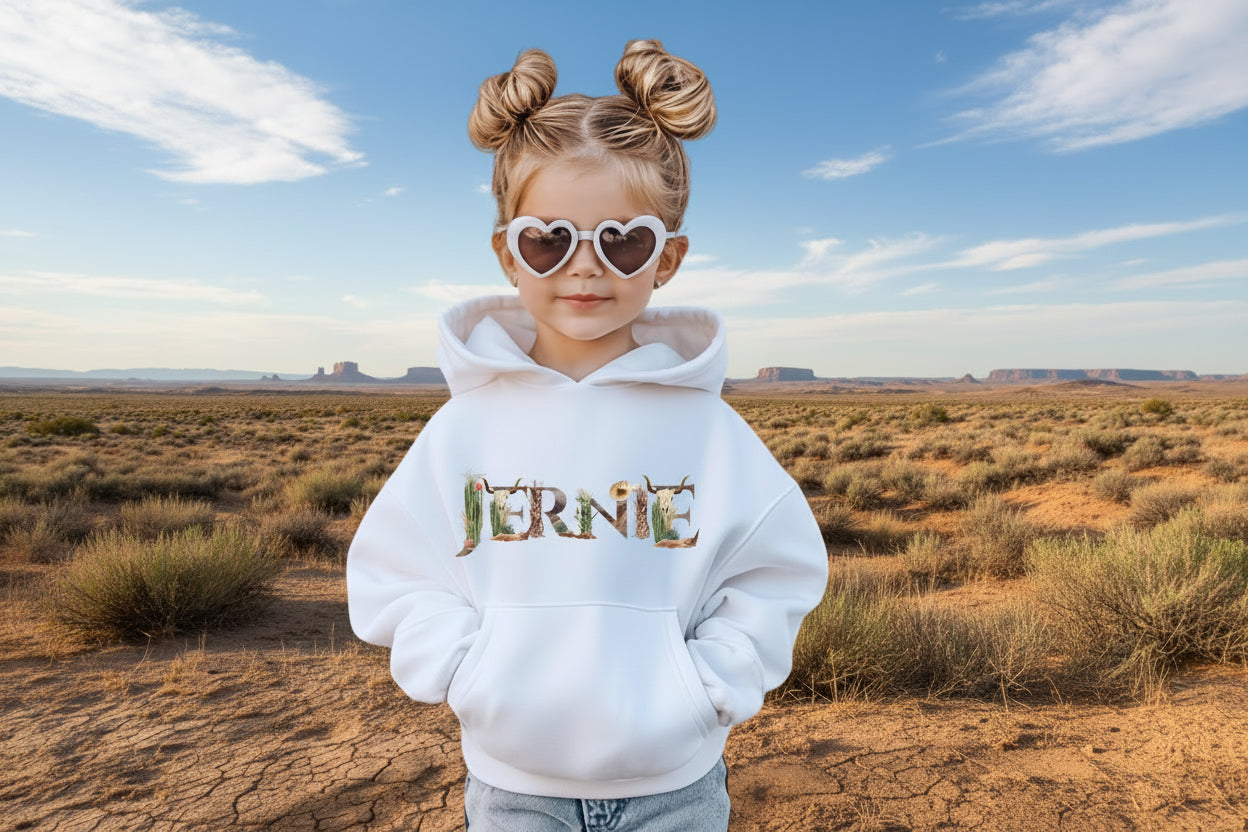 Personalized Youth Hoodie Old West Lettering, Custom Name Cowboy Sweatshirt -Razels