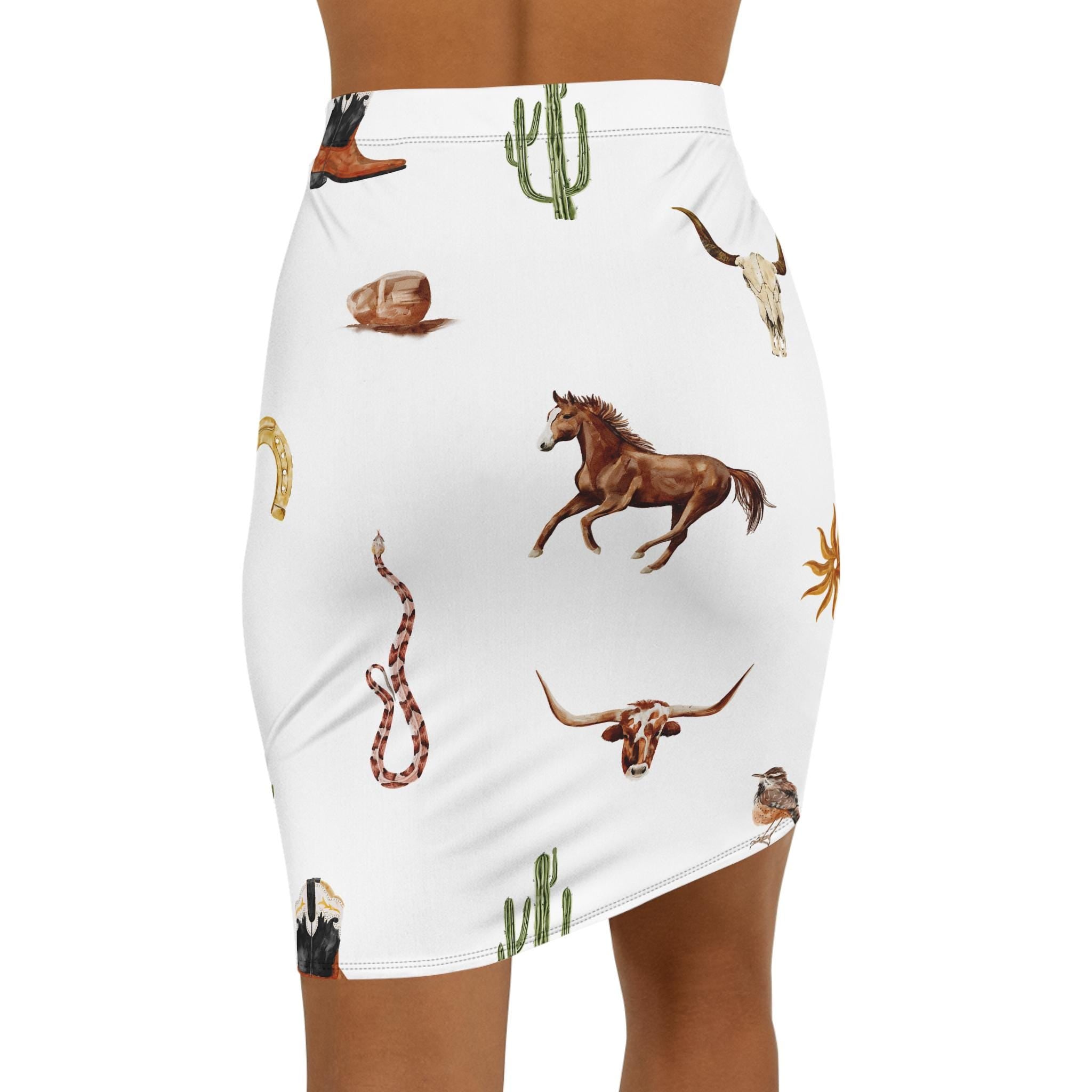 Western Pencil Skirt for Women Boho Cowgirl Summer Style with Horses Snakes & Cactus Western Outfit -Razels