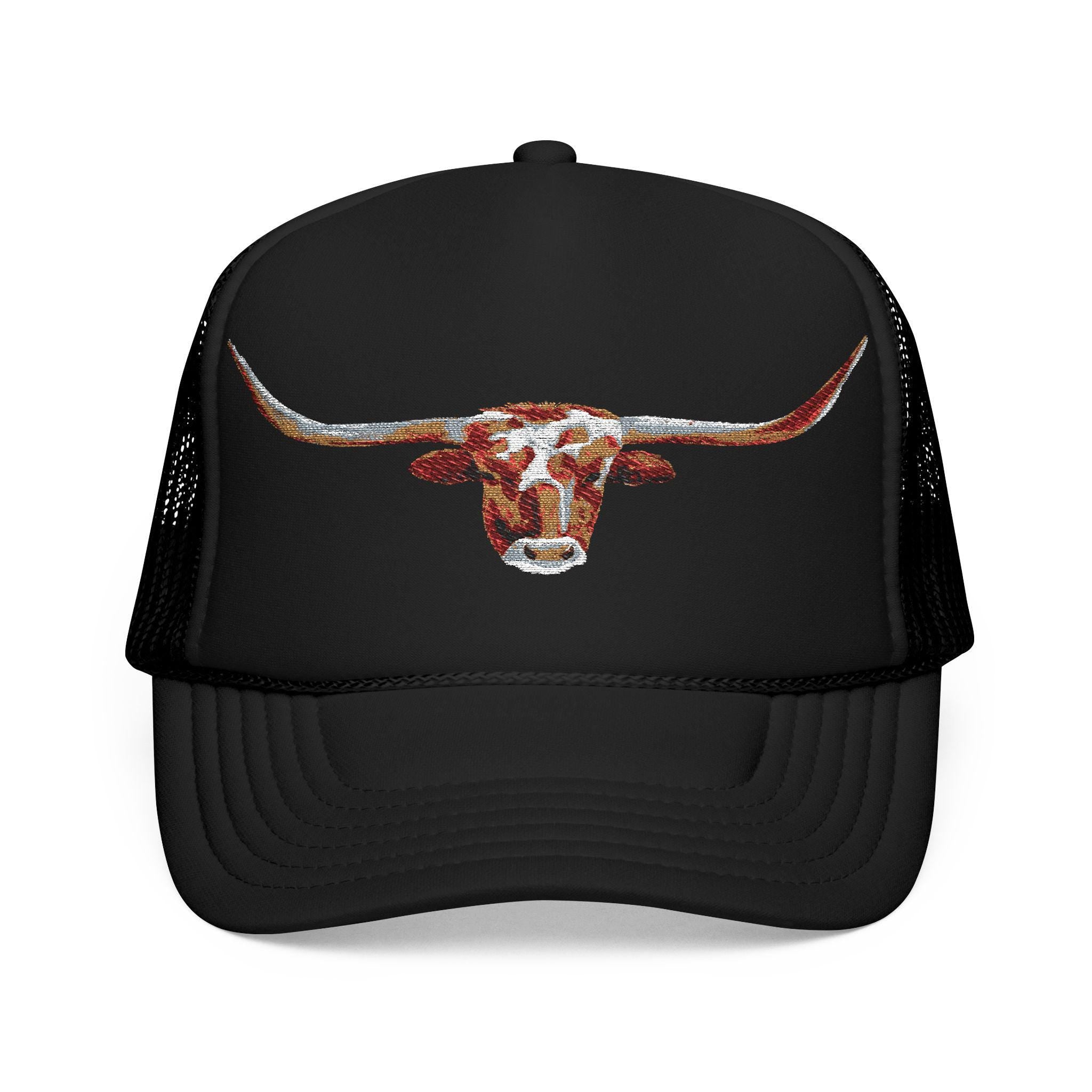 Watercolor Longhorn Foam Trucker Hat, Western Cowgirl Style, Embroidered Steer Cap -Razels