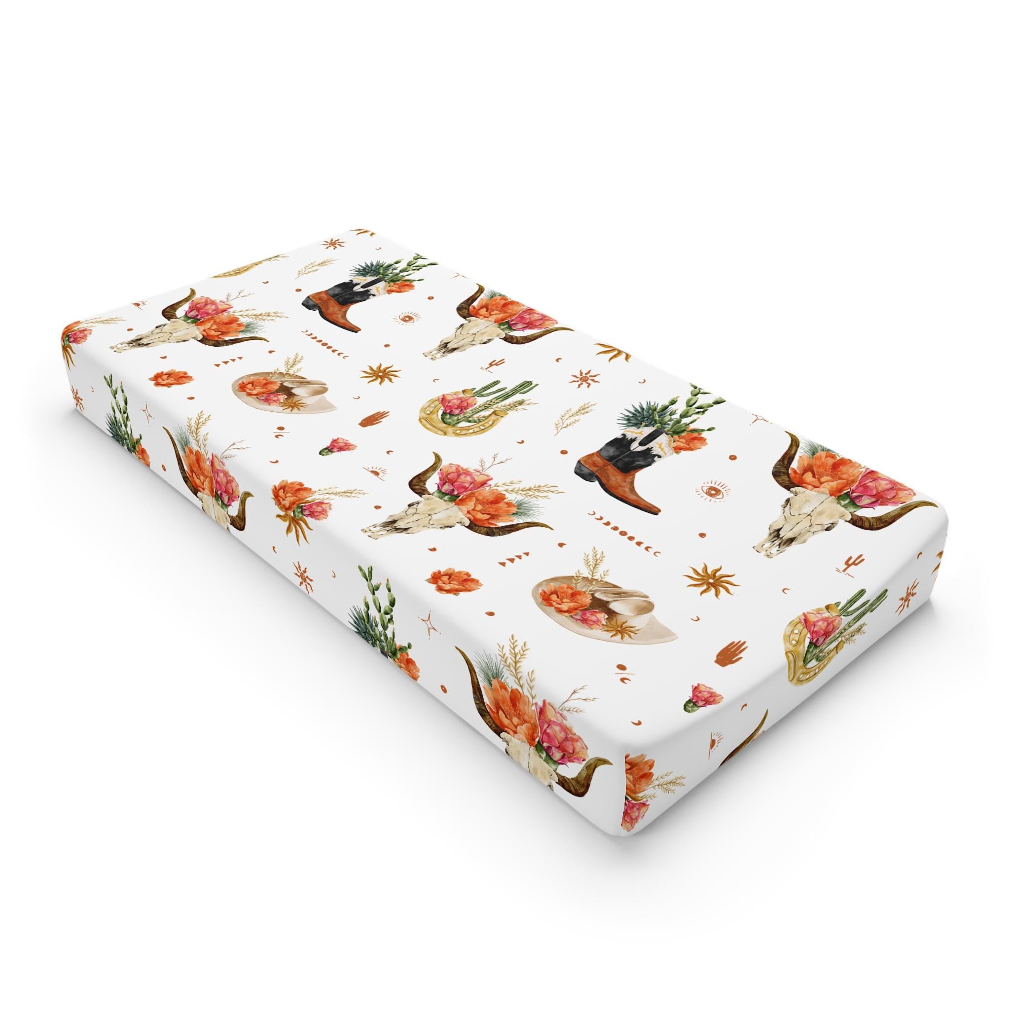 Western Boho Baby Changing Pad Cover, Floral Cowgirl Design with Cowboy Boots -Razels