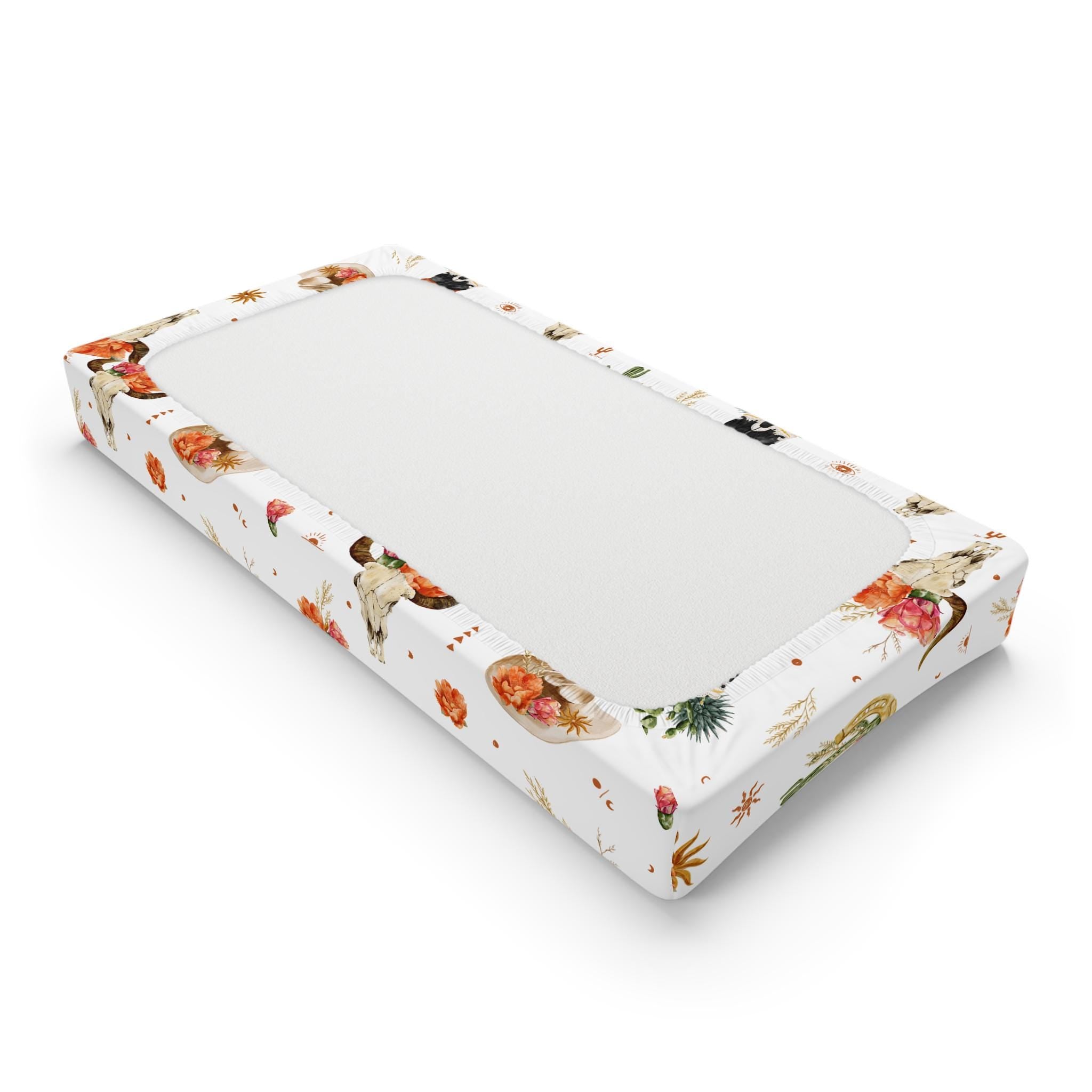 Western Boho Baby Changing Pad Cover, Floral Cowgirl Design with Cowboy Boots -Razels