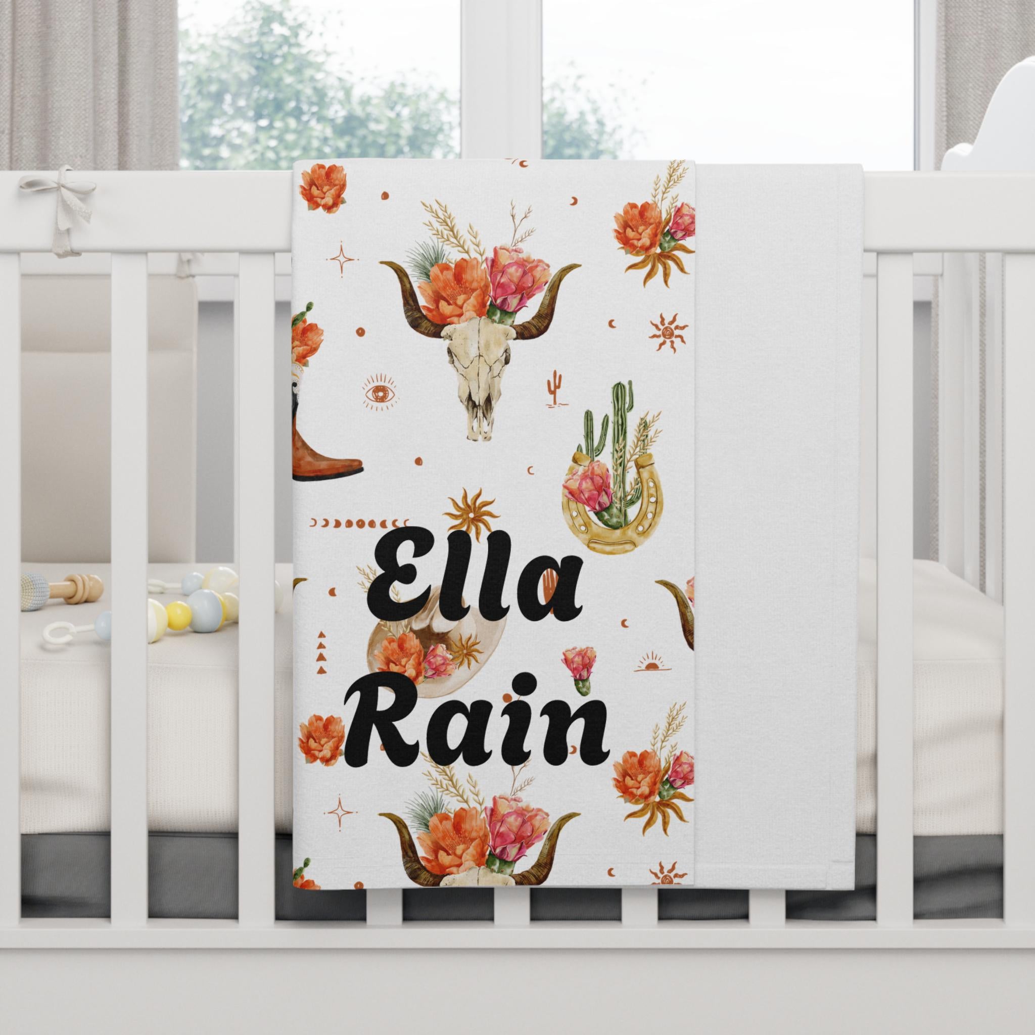 PERSONALIZED Southwestern Boho Floral Baby Blanket, CUSTOMCowgirl Nursery Decor -Razels