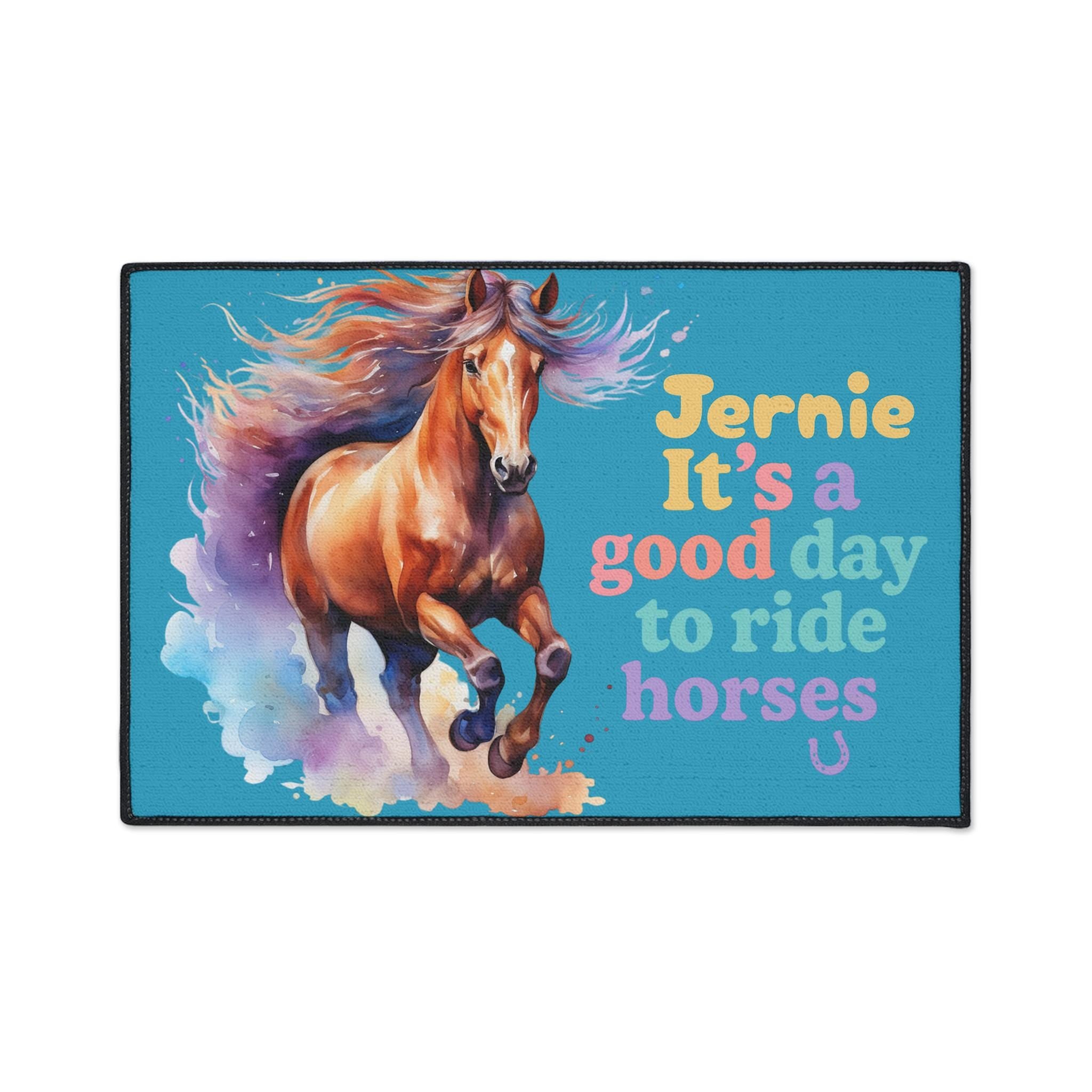 Personalized Horse Lover Floor Mat - Custom Name Turquoise Barn Doormat, Kids Room Rug -Razels