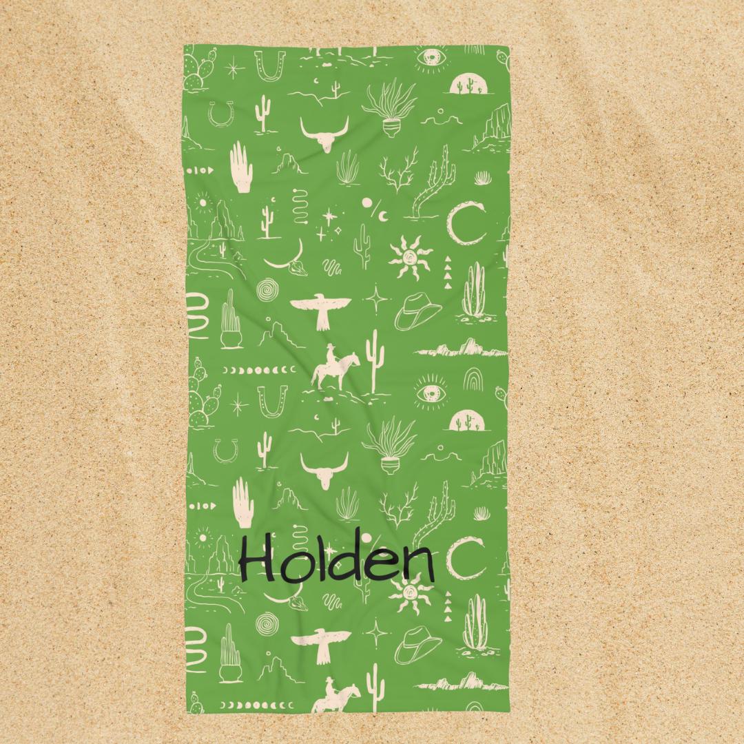 Personalized Kids Cowboy or Cowgirl Towel Turquoise Western Beach & Bath Towel Custom Name Gift for Little Rodeo Fans -Razels