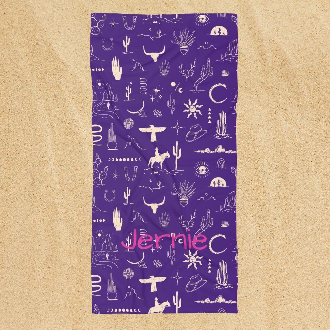 Personalized Kids Cowboy or Cowgirl Towel Turquoise Western Beach & Bath Towel Custom Name Gift for Little Rodeo Fans -Razels