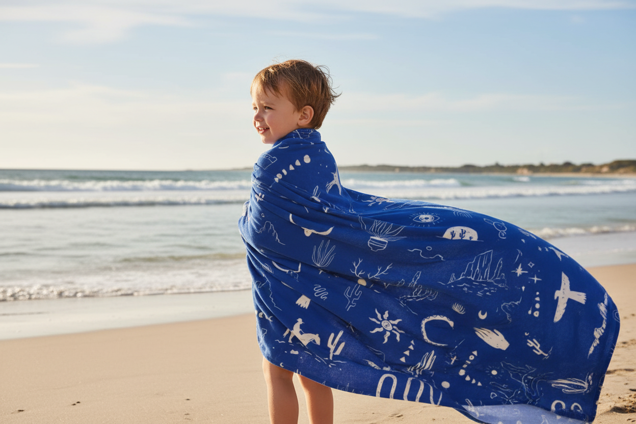 Western Bath Towel: Cowboy, Cactus & Thunderbird Print - Southwestern Decor