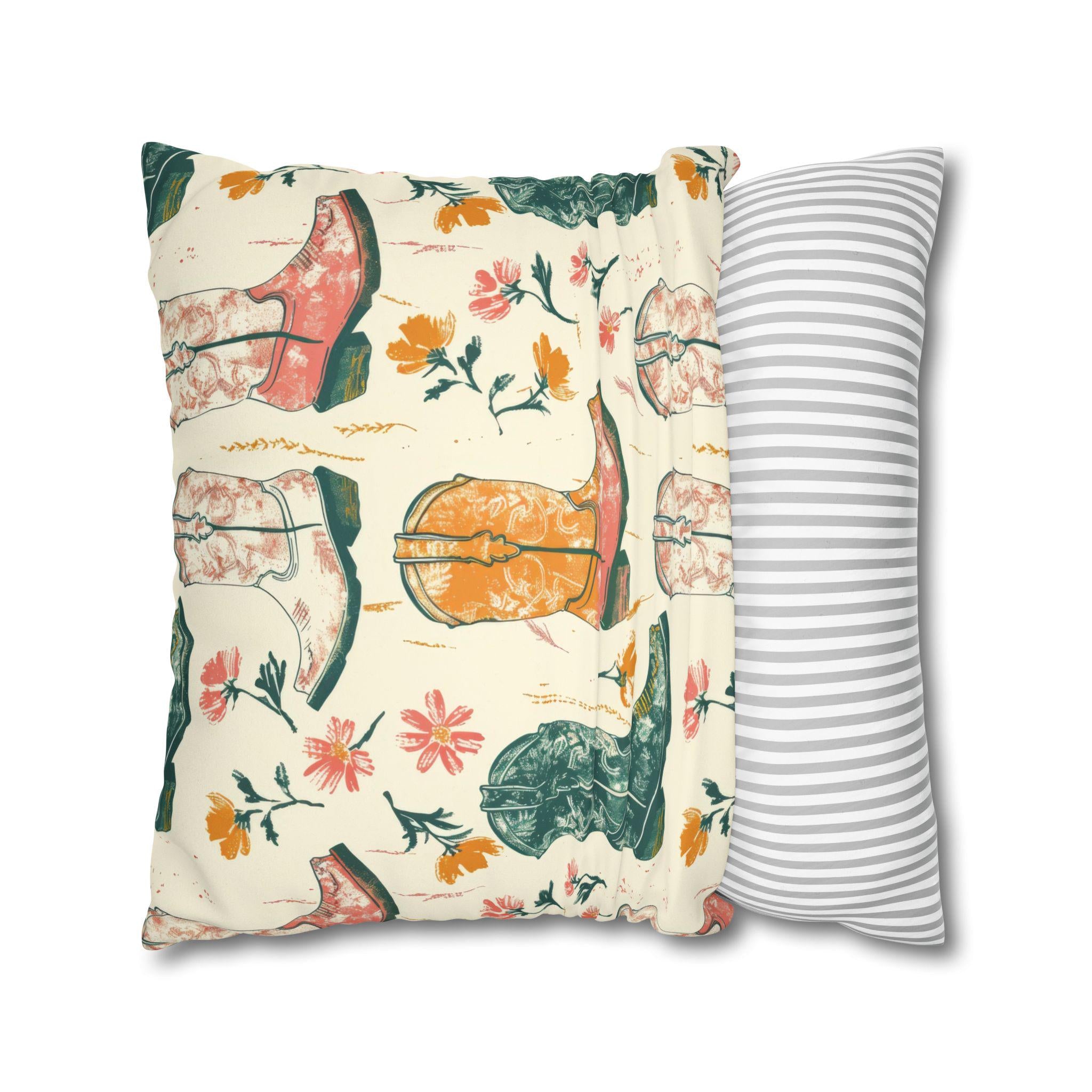 Floral Cowboy Boot Pillow Cover: Western Farmhouse Decor -Razels