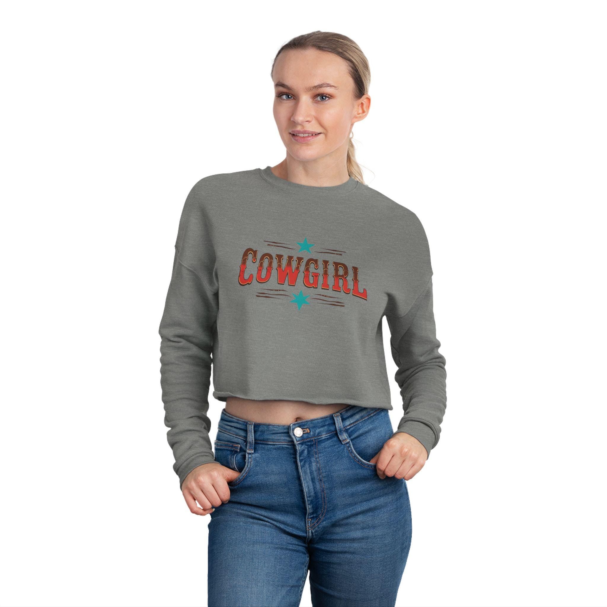Cowgirl Crop Sweatshirt - Trendy Western Lounge Wear, Women's Cropped Top -Razels