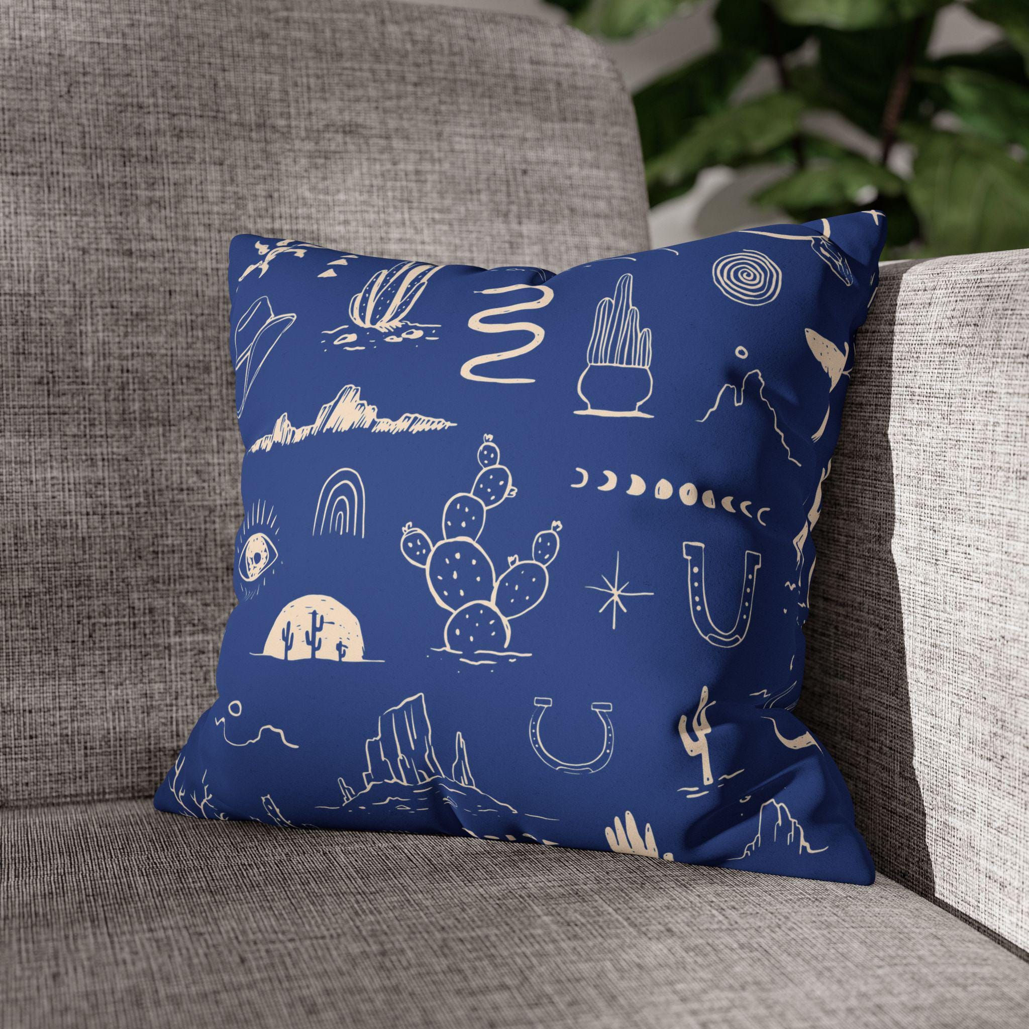 Western Pillow Cover Faux Suede Cowboy Decor Throw Pillowcase in 10 Colors, Cactus Thunderbird Snake Design -Razels