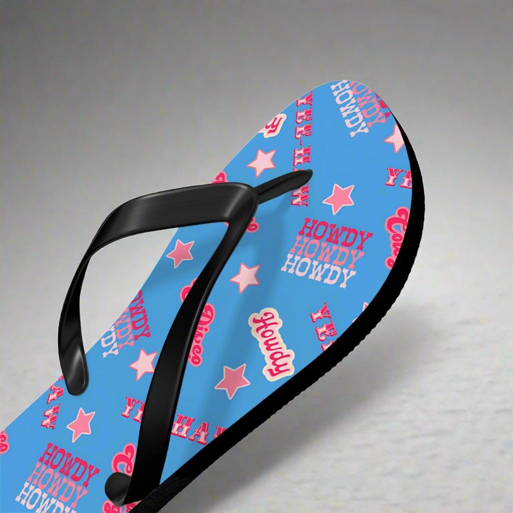 Disco Cowgirl Flip-Flops Hot Pink & Periwinkle Western Sandals Bachelorette Party Favor Yeehaw Shoes -Razels
