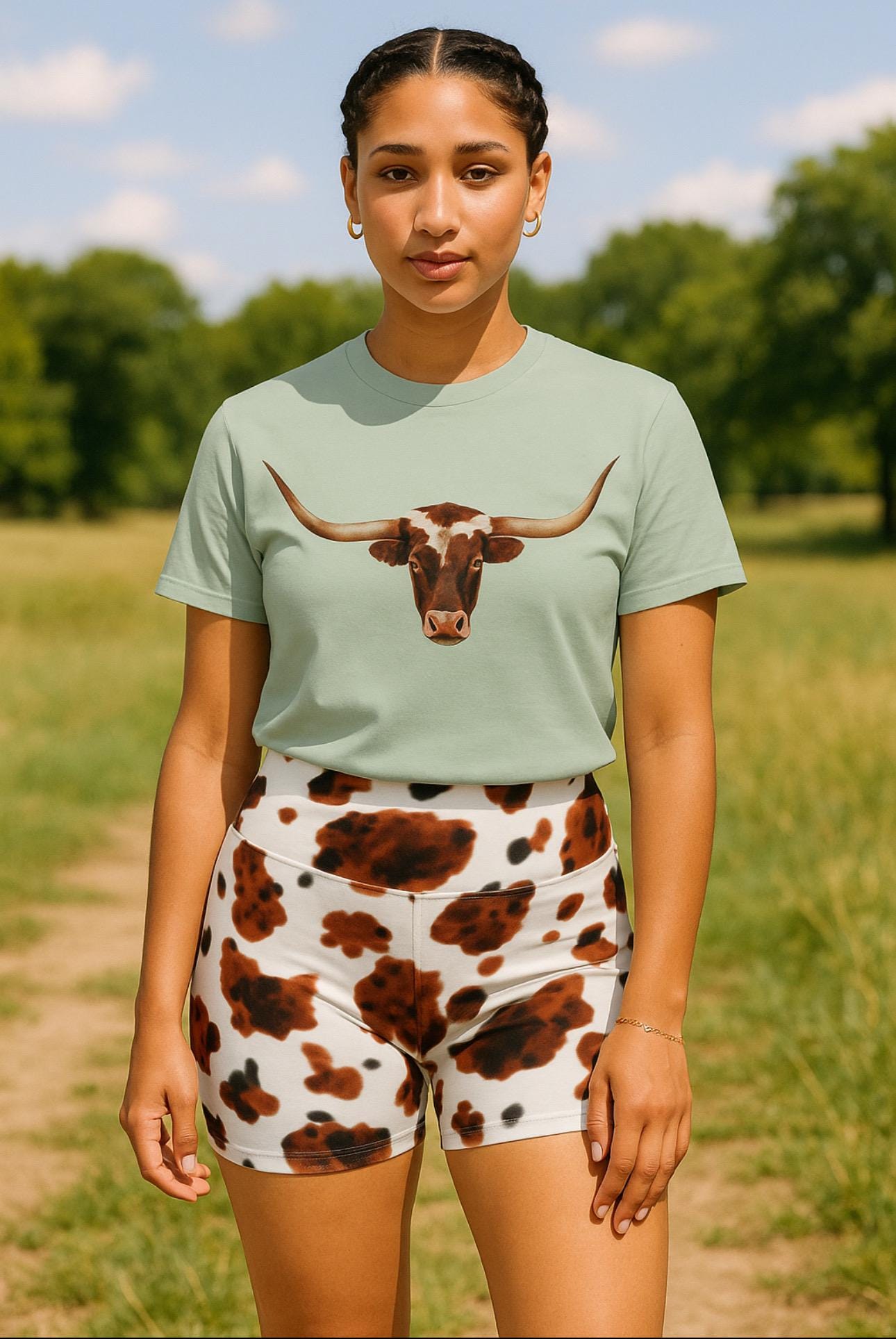Comfort Colors Tee Longhorn Graphic T-Shirt, Watercolor Cowgirl Cowboy Rodeo Shirt