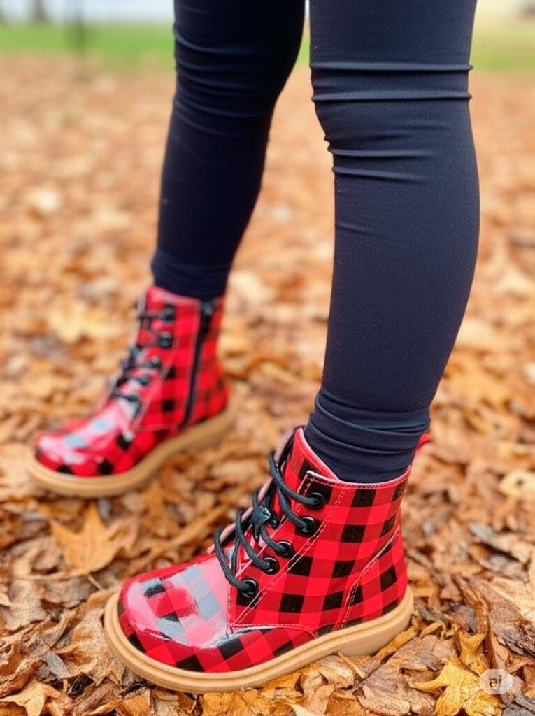 Buffalo Plaid Boots Kids Red & Black Checkered Ankle Boots Cozy Winter Footwear -Razels